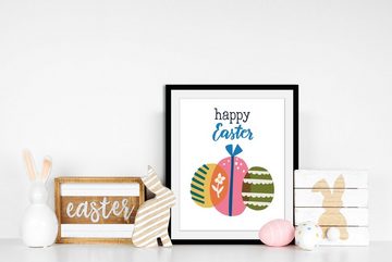 queence Bild mit Rahmen Ostern - Ostereier - Gerahmter Digitaldruck - Wandbild, Happy Easter (1 St), Holzrahmen - Dekoration - Schwarzer Rahmen - in verschiedenen Größen