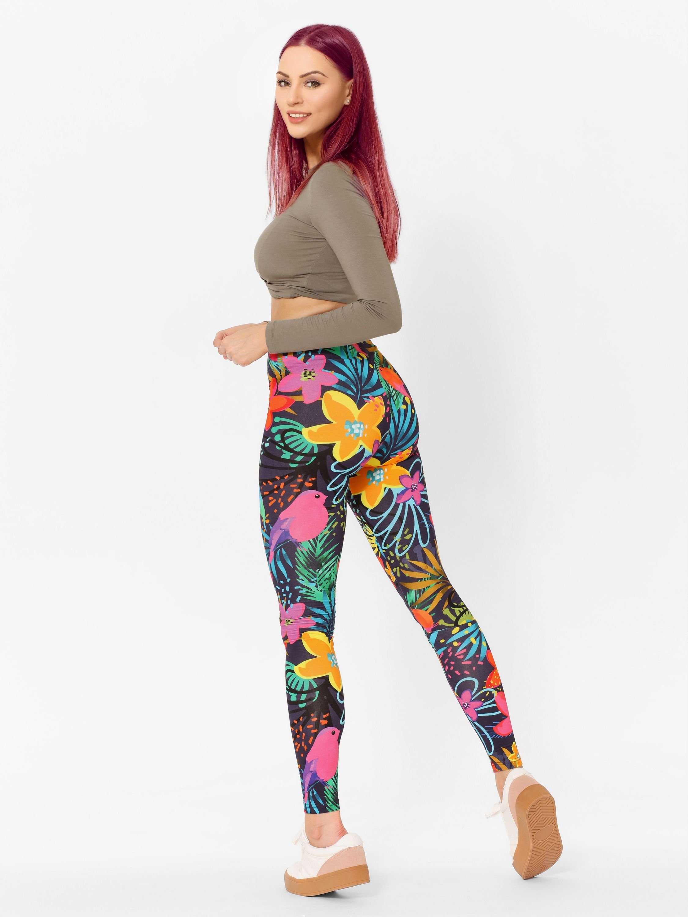 elastischer Mädchen Leggings Bund Merry Style MS10-408 (1-tlg) Lange Jugend Vögel/Blumen Leggings