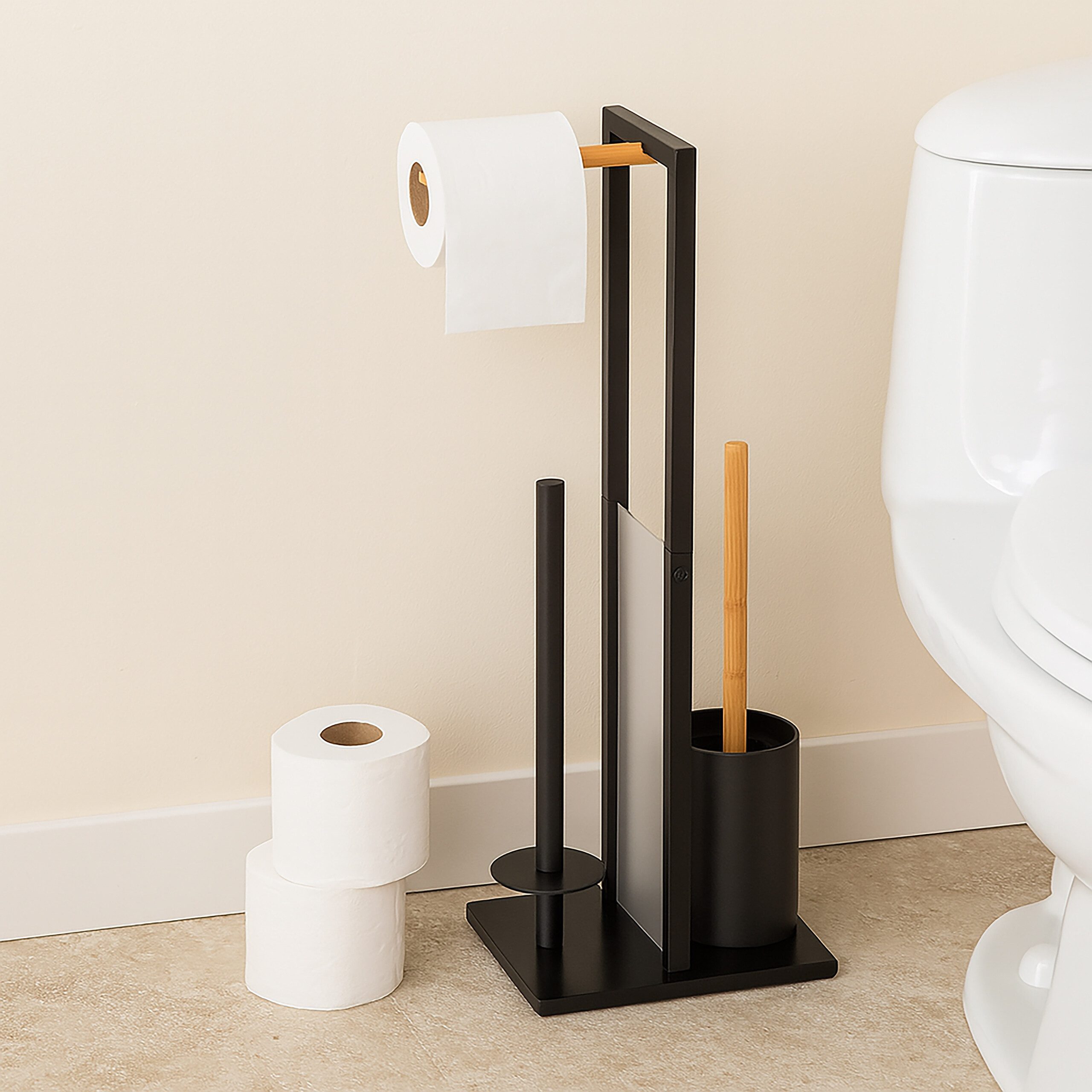 relaxdays WC-Garnitur Bambus & Metall, schwarz günstig online kaufen