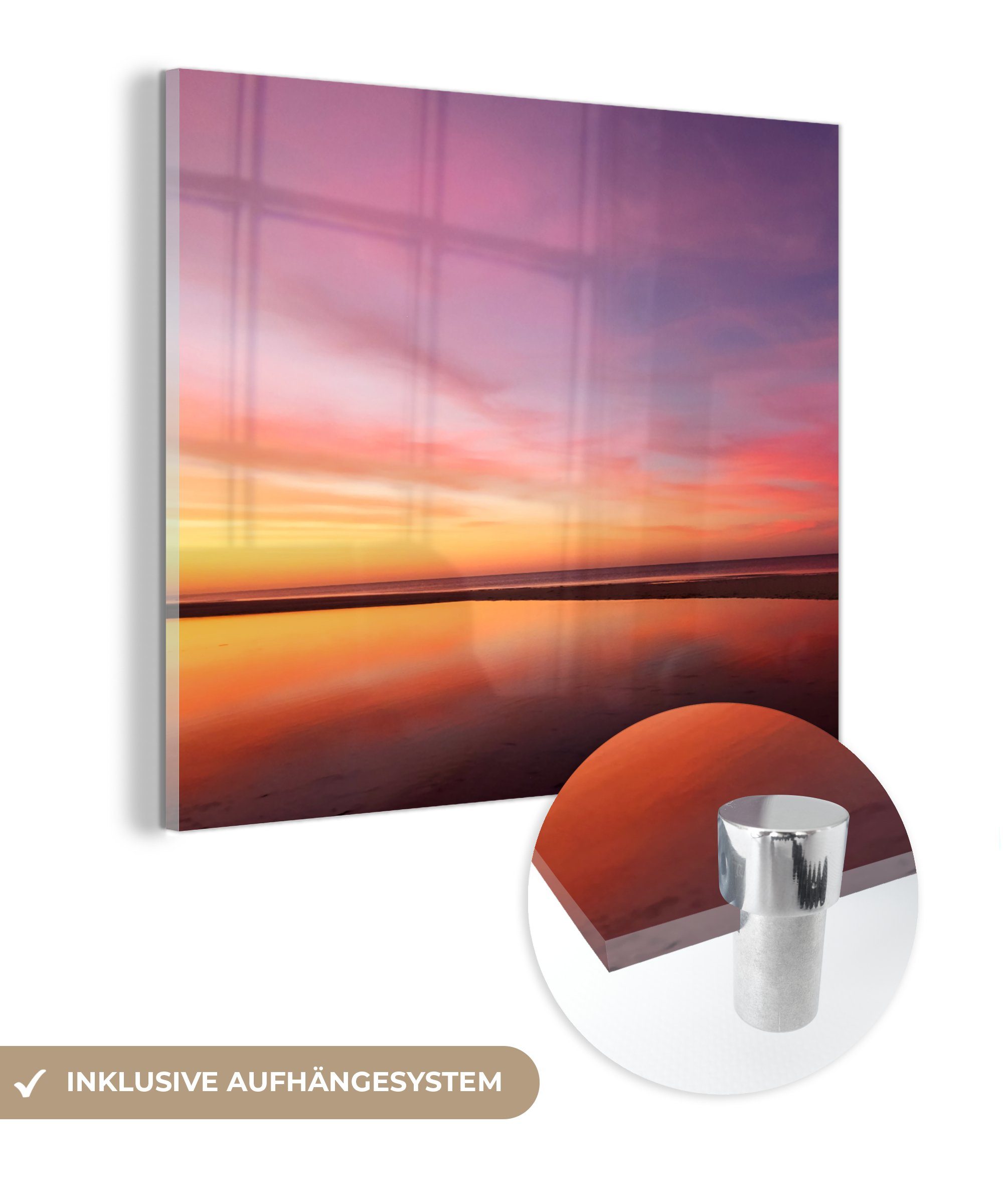 Glas auf - Bilder Foto auf - Acrylglasbild Meer St), Glas Wandbild - Wanddekoration Farben - Sonne, MuchoWow (1 bunt Glasbilder -