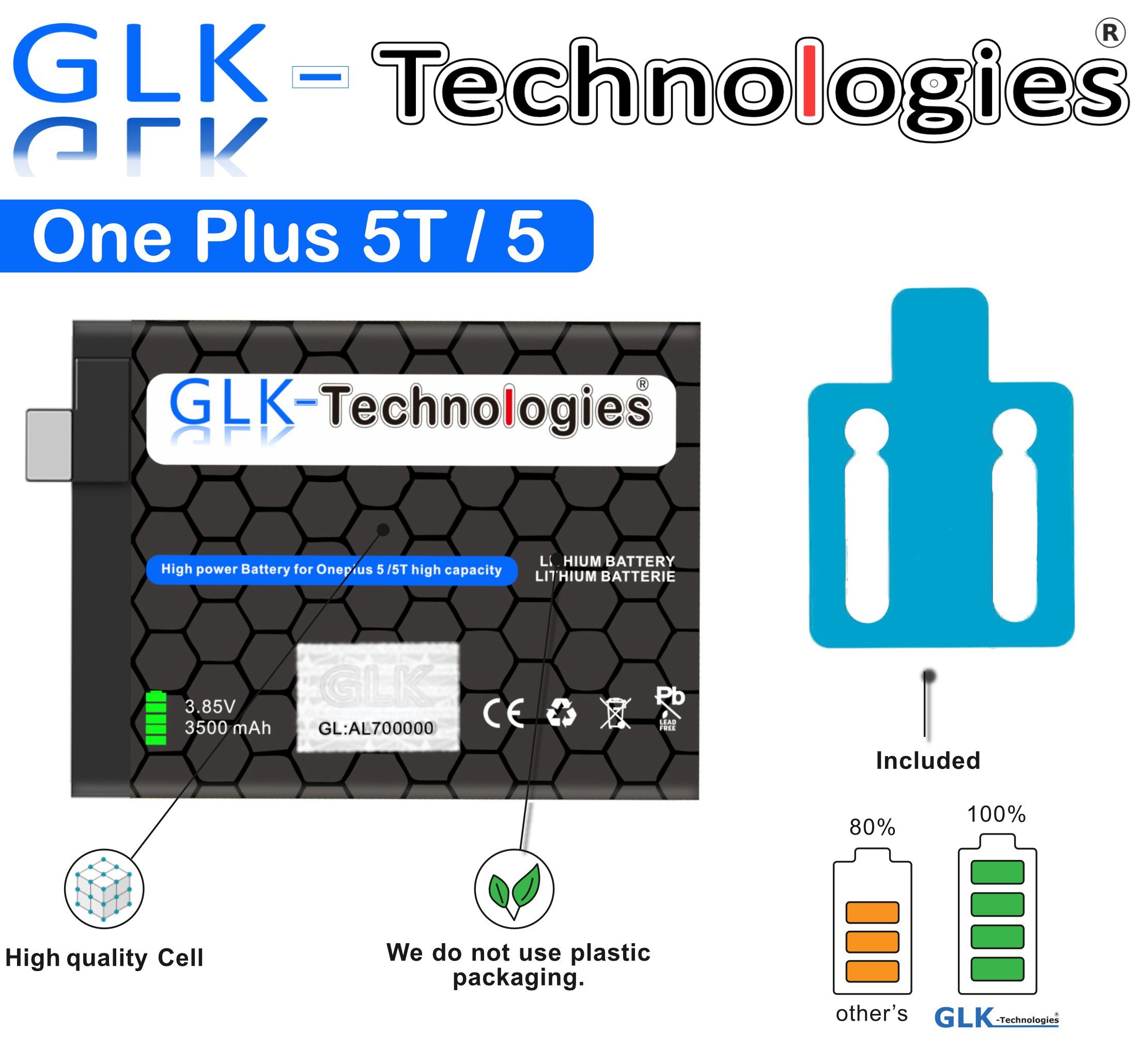 GLK-Technologies Glk-Technologies OnePlus OnePlus akku Ohne 5 (5.3 V) Handy-Akku 5T BLP657 Set für