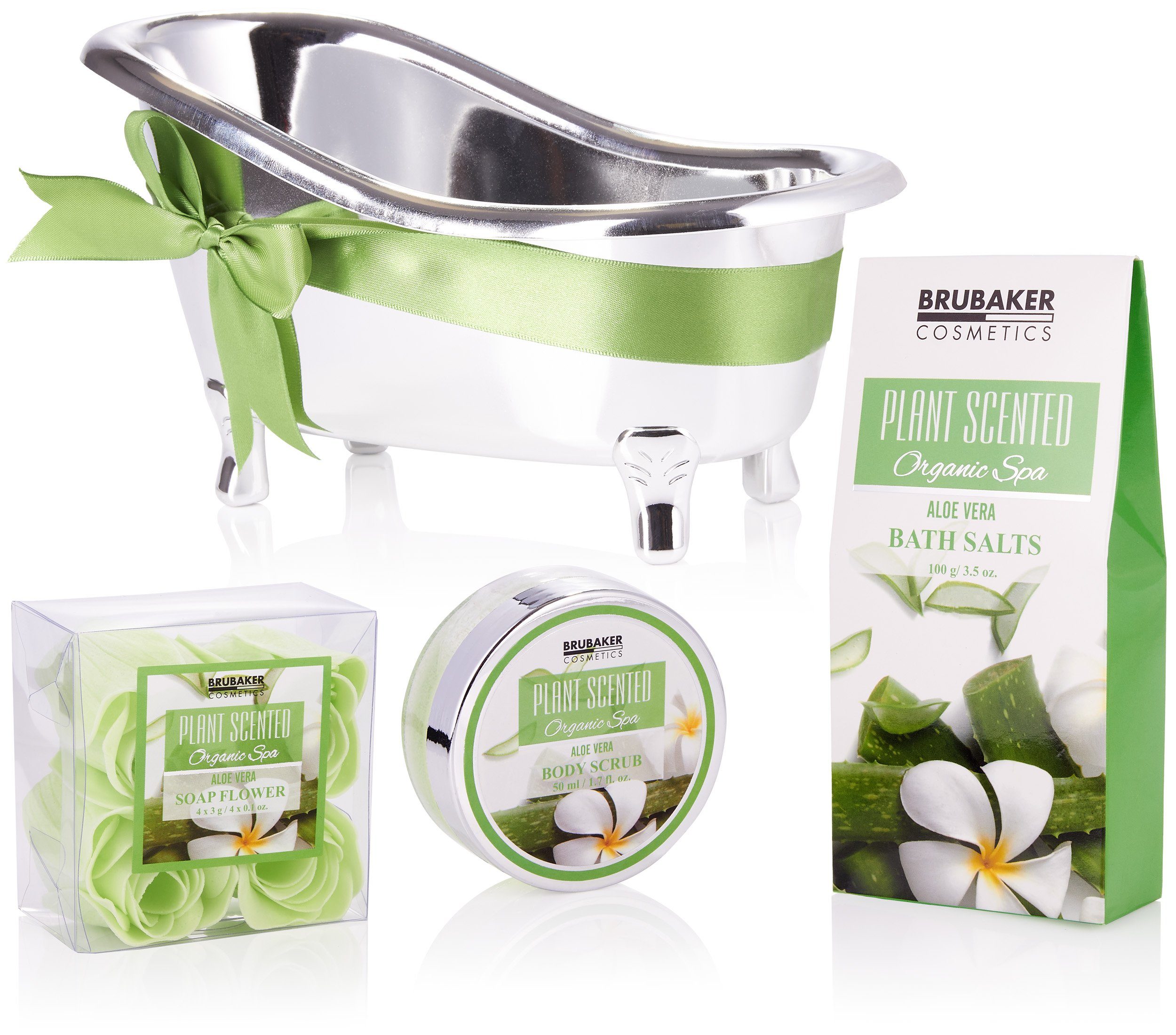 BRUBAKER Hautreinigungs-Set Wellness Geschenkset für Pflegeset Duft, Aloe Frauen Deko Damen, Silber Vera mit und 7-tlg., in Badewanne, Beauty Dusch- Badeset für Grün