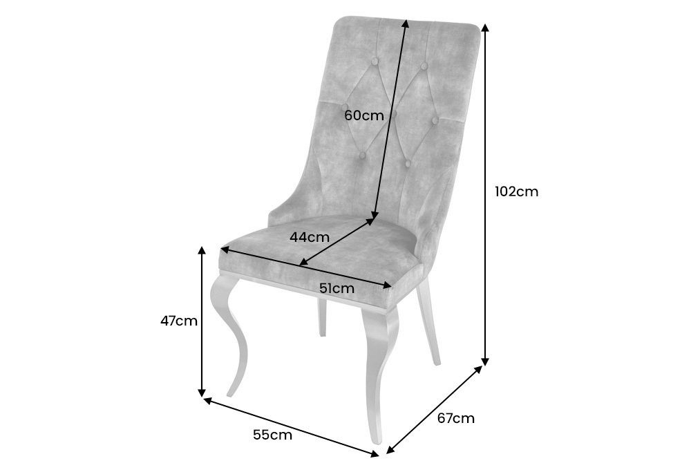 1 · silber MODERN / grau Samt · St), · (Einzelartikel, riess-ambiente Metall Chesterfield-Steppung BAROCK Polsterstuhl Esszimmer