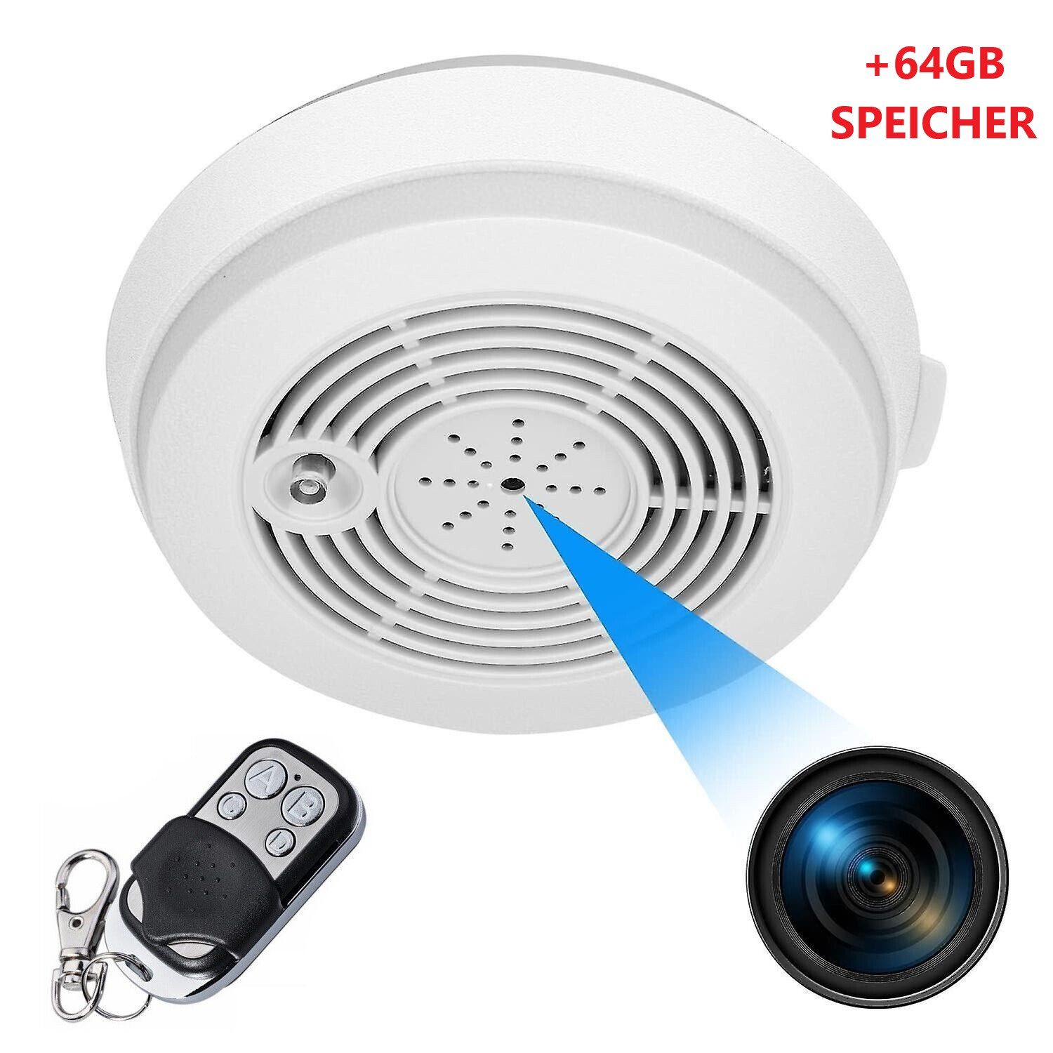 SpionProfi Überwachungskamera Rauchmelder Kamera FULL HD Mini Überwachungskamera Video Ton Aufnahme (Innenbereich, Rauchmelder mit versteckte Kamera Spycam Spion Haus Zimmer)