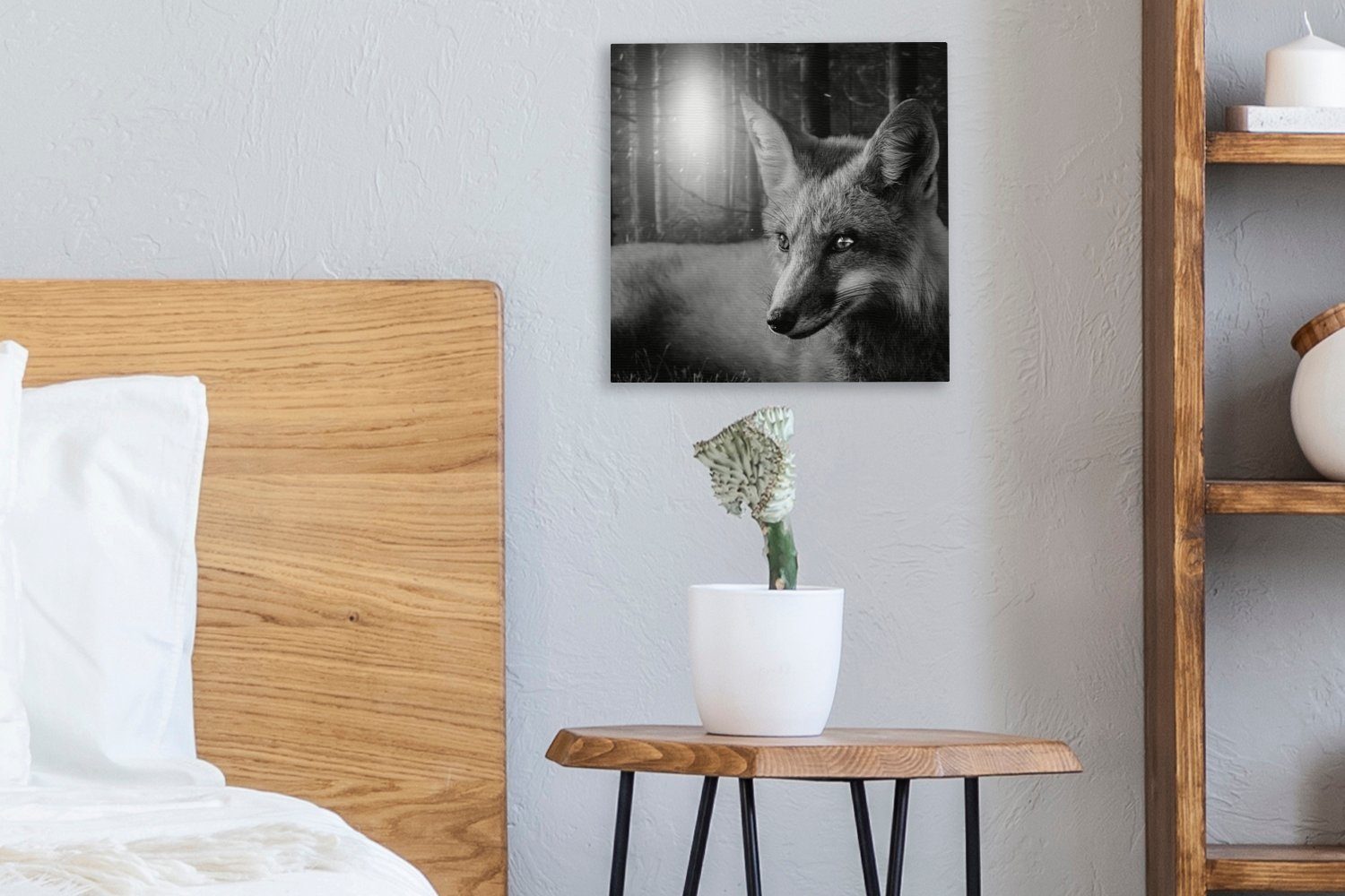 - Schwarz Schlafzimmer - - Leinwandbild für Fuchs (1 - Leinwand Wald St), Wohnzimmer OneMillionCanvasses® Weiß, Bilder Tiere