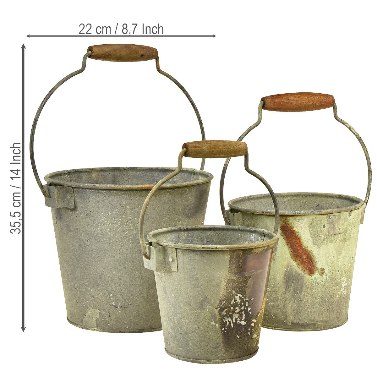 Florists Products Übertopf 3er Set Vintage Deko Eimer Metall Rostoptik, Vielseitige