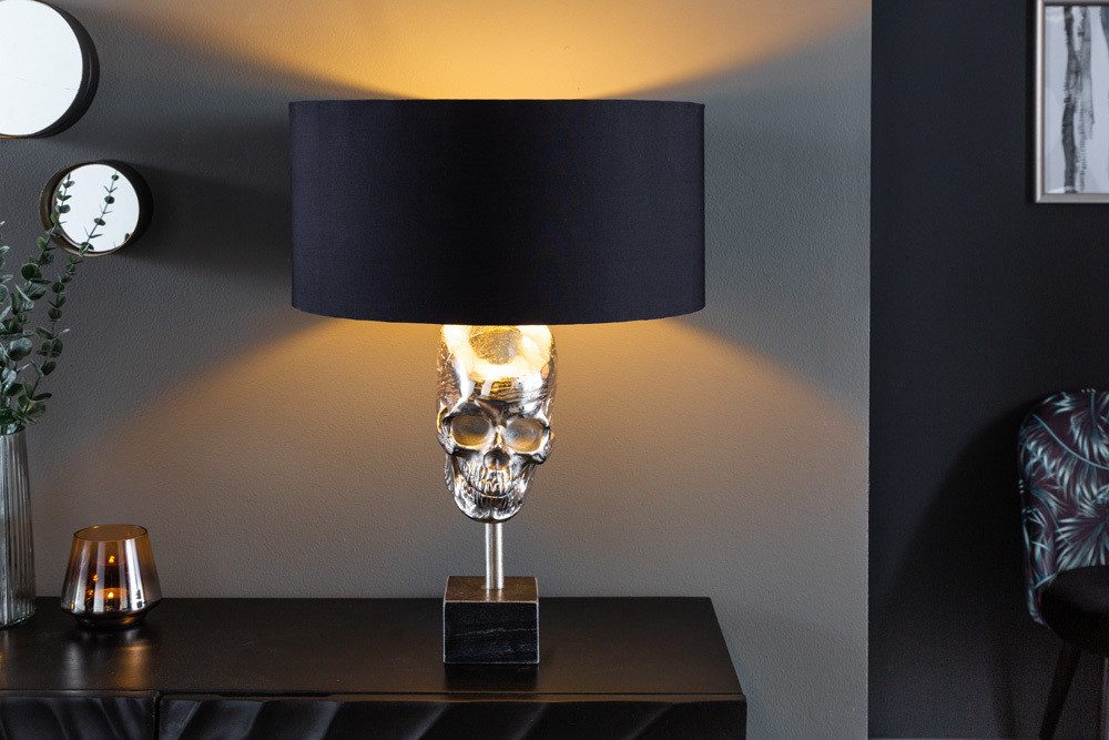 riess-ambiente Tischleuchte SKULL 56cm schwarz / silber, Ein-/Ausschalter, ohne Leuchtmittel, Wohnzimmer · Marmor · Metall · Totenkopf · Modern Design