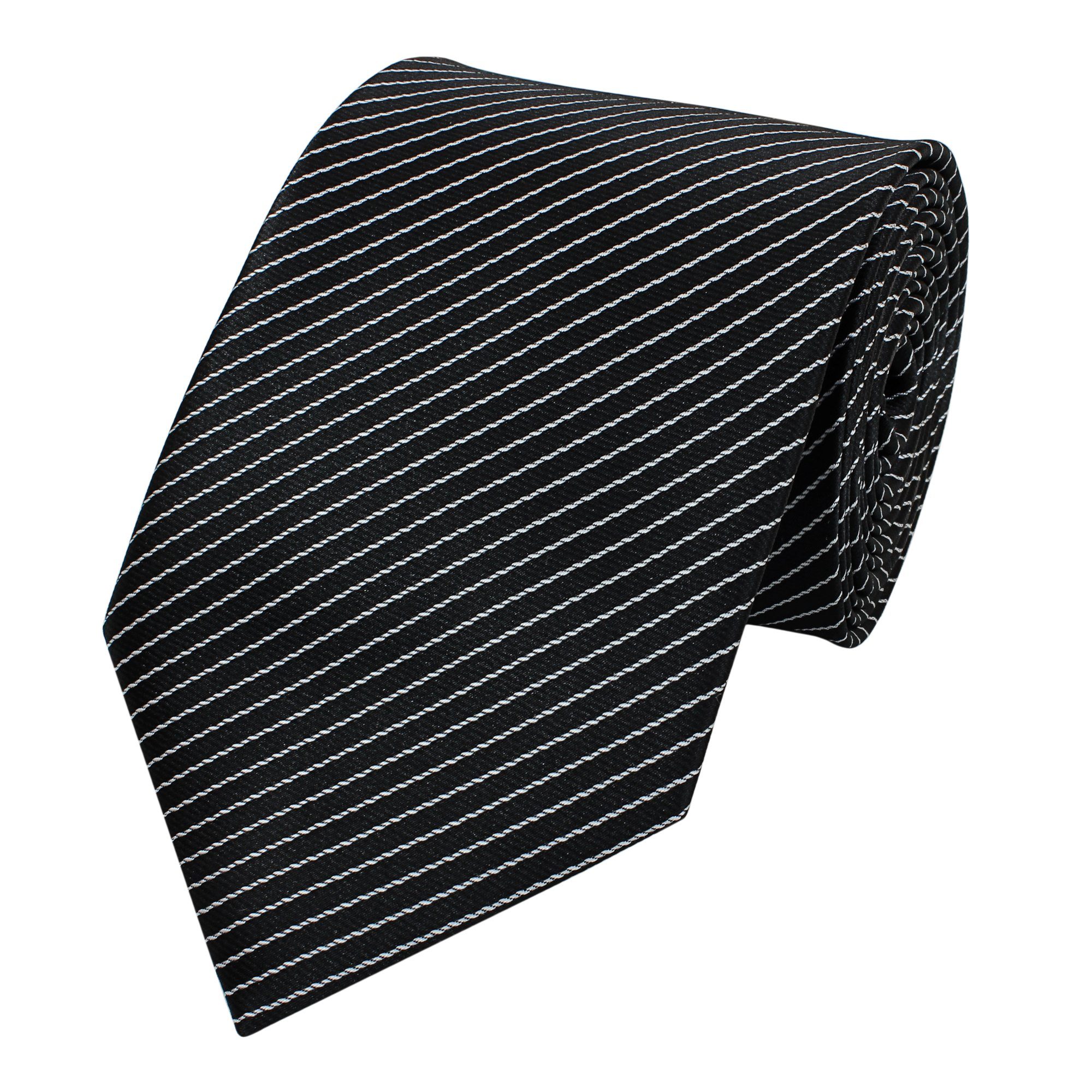Fabio Farini Krawatte gestreifte Herren Krawatte - Tie mit Streifen in 6cm oder 8cm Breite (ohne Box, Gestreift) Schmal (6cm), Schwarz/feine weiße Streifen