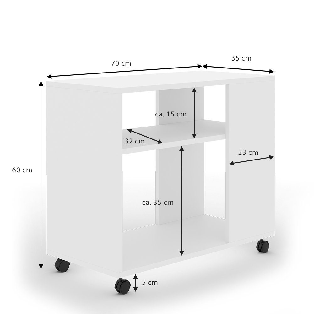 Couchtisch Sofatusch Rollen ROLLI Beistelltisch Weiß Vicco mit