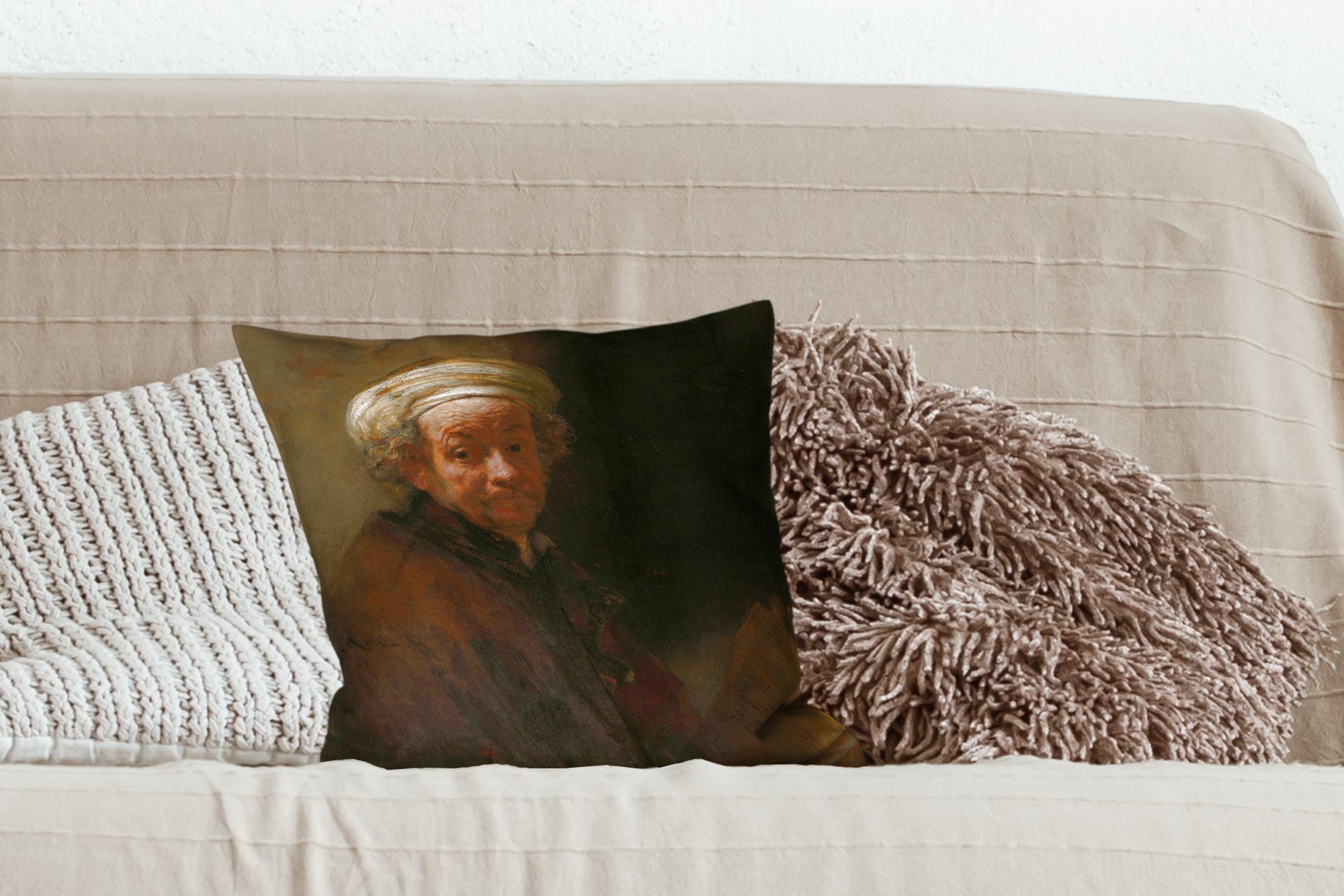 Dekokissen mit Paulus Deko, für Schlafzimmer, Füllung Zierkissen van Apostel - Rijn, als Sofakissen Wohzimmer, Rembrandt Gemälde Selbstbildnis MuchoWow von