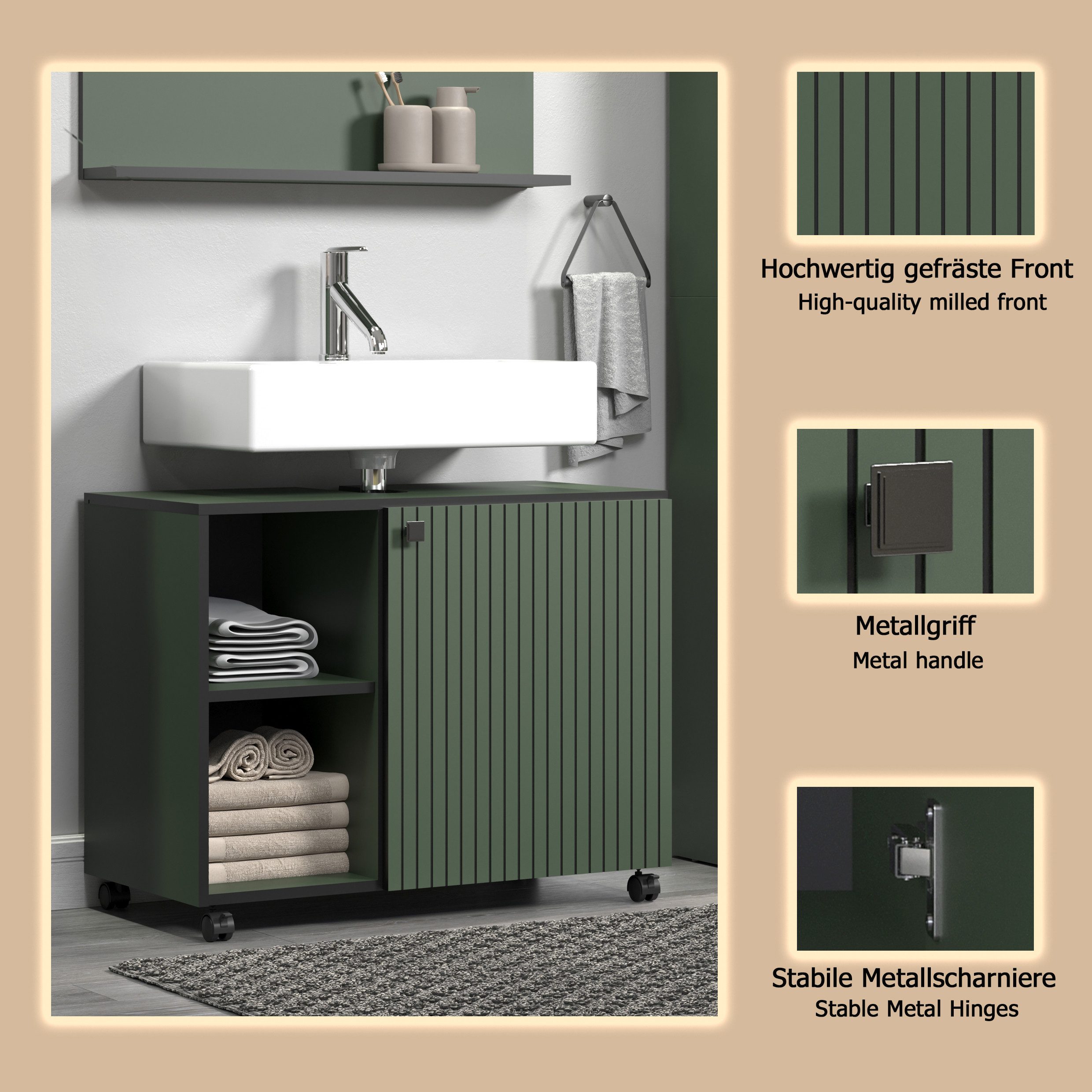 welltime Waschbeckenunterschrank Amrum (1-St) Waschtisch auf Rollen - (B/T/H) wahlweise 60-80/42/64 cm