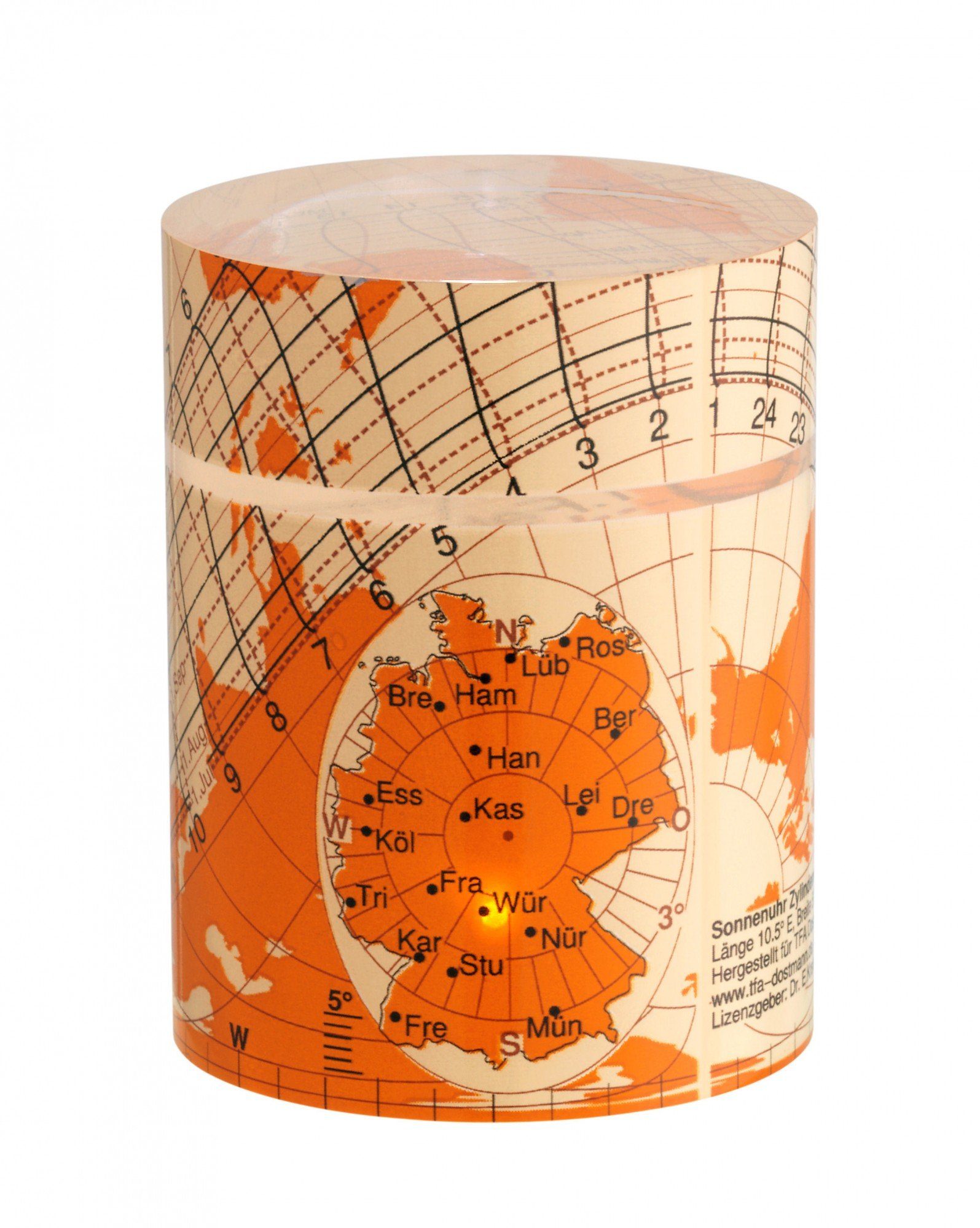 Zylinder-Sonnenuhr Dostmann SOLEMIO TFA Standuhr TFA 43.4000 orange