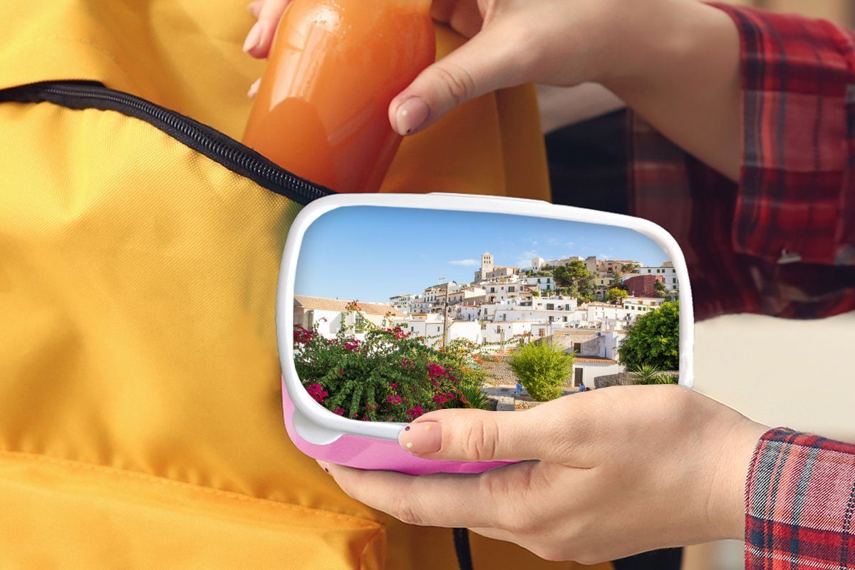 Ibiza-Stadt (2-tlg), Kinder, MuchoWow Mädchen, für Snackbox, Kunststoff, Brotbox Lunchbox Erwachsene, Brotdose rosa bei Kunststoff Tag,
