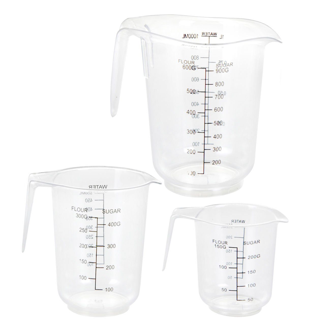 Spetebo Messbecher Kunststoff Messbecher 3er Set - 0,25 / 0,5 / 1 L, Kunststoff, (Set, 3-St., 3er Set), stapelbare Messkannen