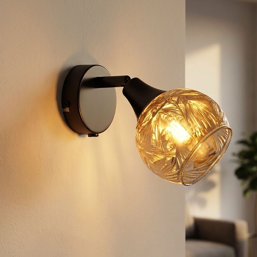 GLOBO LIGHTING Wandleuchte, Leuchtmittel nicht inklusive, Strahler Wandlampe Spot Metall Glas rauch geeist Schwenkbar Schalter