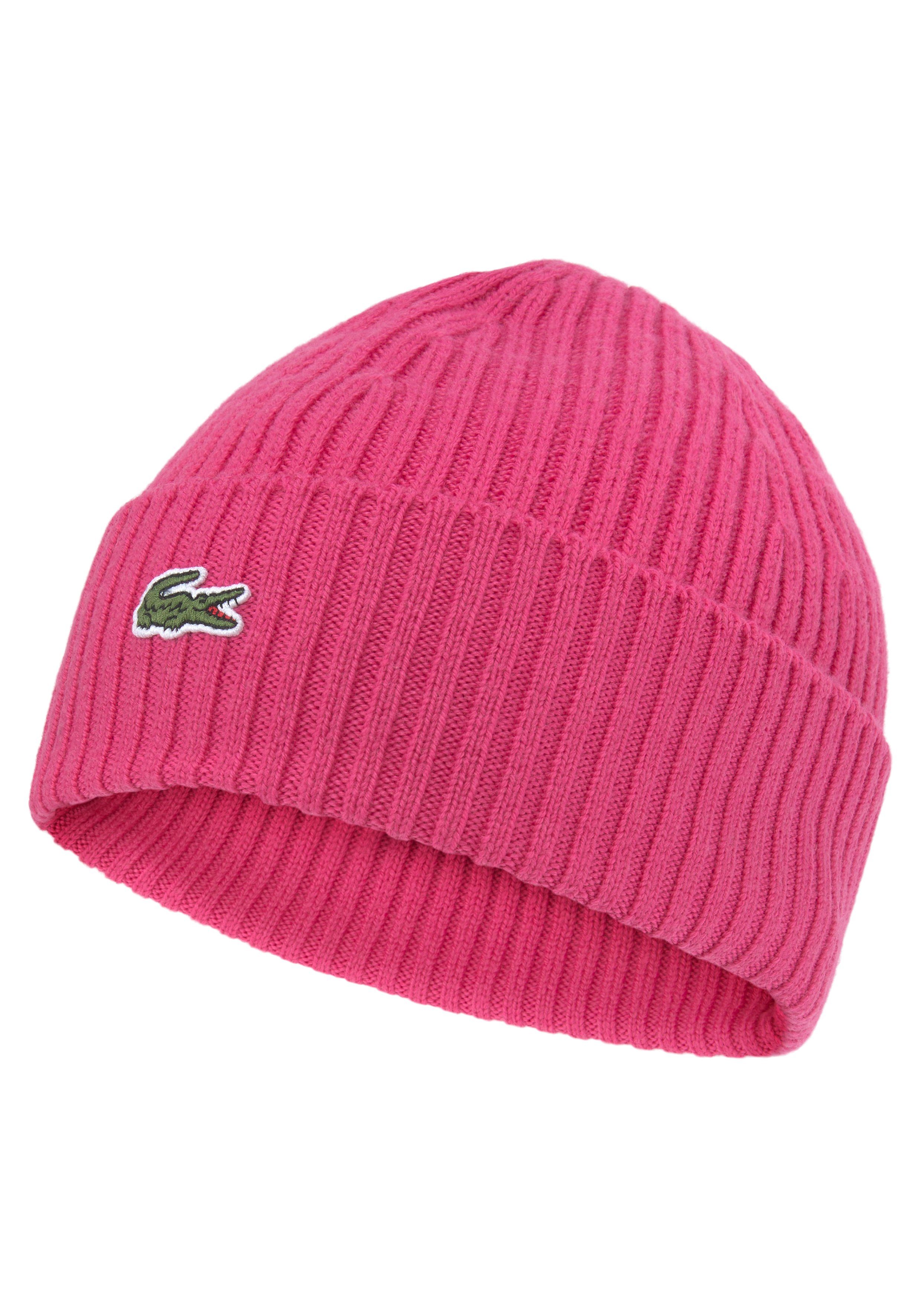 Lacoste Strickmütze mit Logostickerei pink