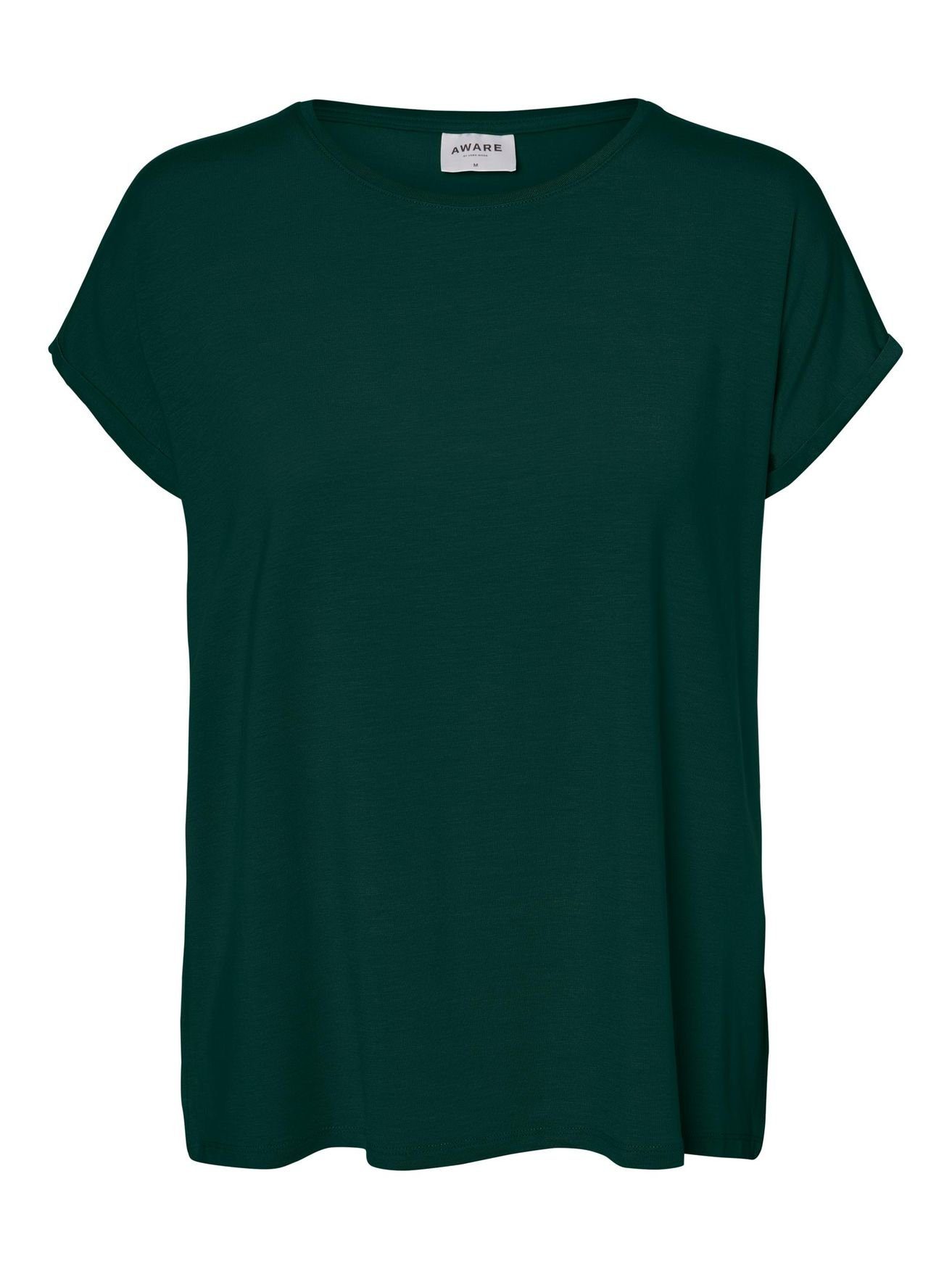 T-Shirt in Einfarbiges Rundhals Dunkelgrün VMAVA Basic 4078 Vero T-Shirt (1-tlg) Moda