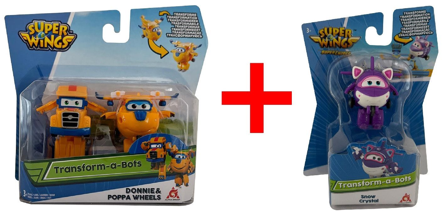 Super Wings Spielfigur Super Wings Transform-a-Bots Donnie + Poppan Wheels + Snow Crystal