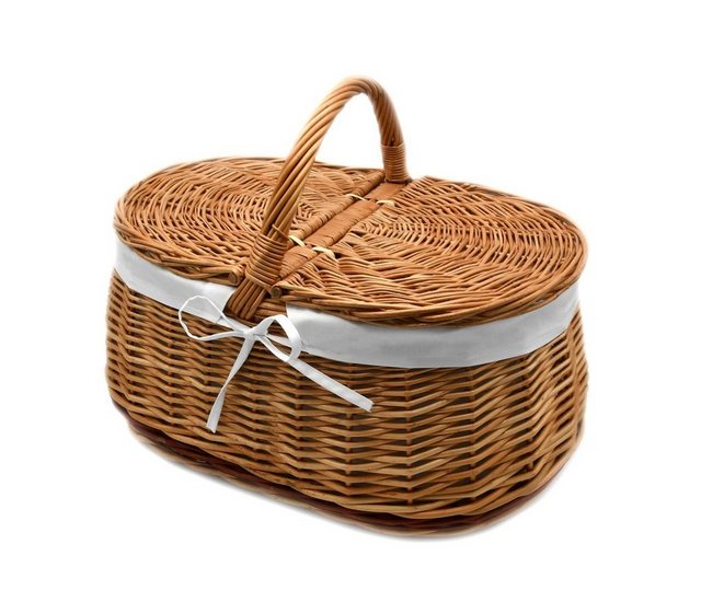 MyBer® Einkaufskorb “Weidenkorb Korb Picknickkorb Stabiler Tragekorb mit 2 Deckeln aus Weide geflochten braun mit Stoffeinlage”