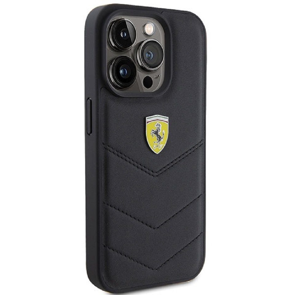 Ferrari Handyhülle Handyhülle Case iPhone 15 Pro Ferrari Echtleder schwarz 6,1 Zoll, Kantenschutz