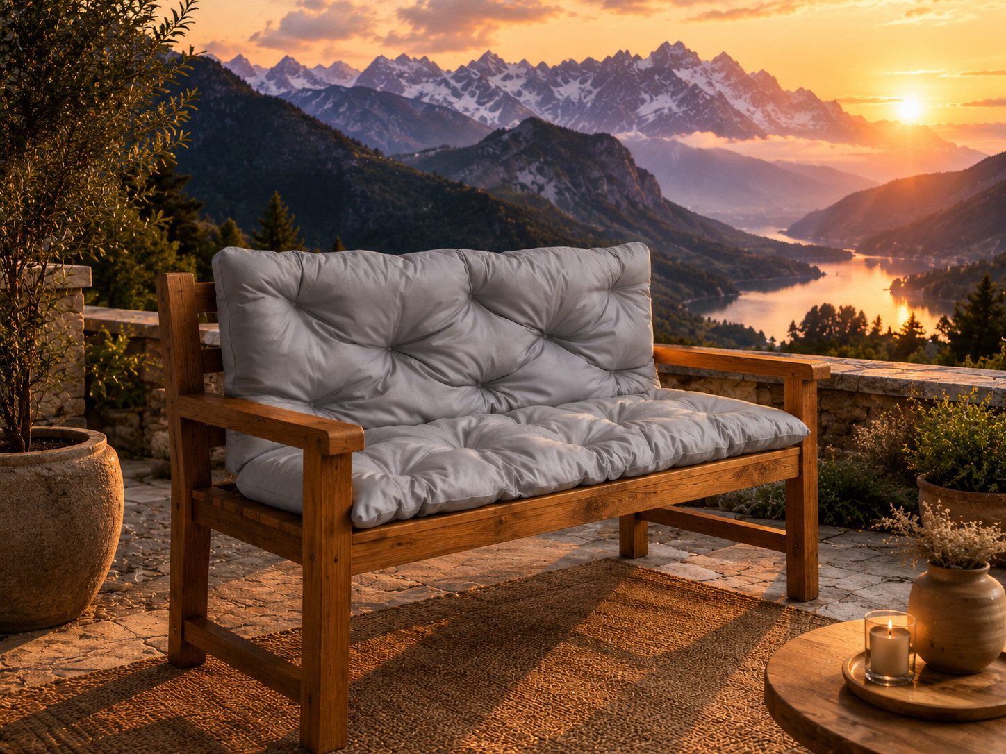 Best for Garden Dekokissen Wasserdichtes Outdoor Sitzkissen mit Rückenlehne Weiche PU-Füllung, Gartenkissen, Bankauflage für 2 Personen, wasserdicht, UV-beständig