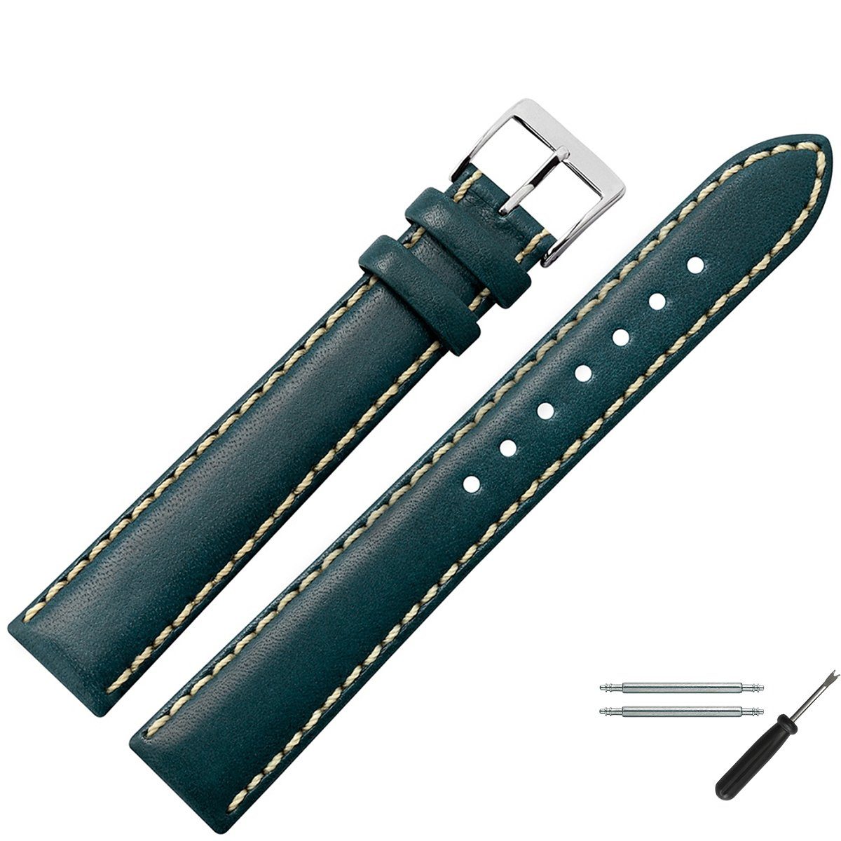 MARBURGER Uhrenarmband 22mm Leder XL lang Dunkelblau/Silber extra