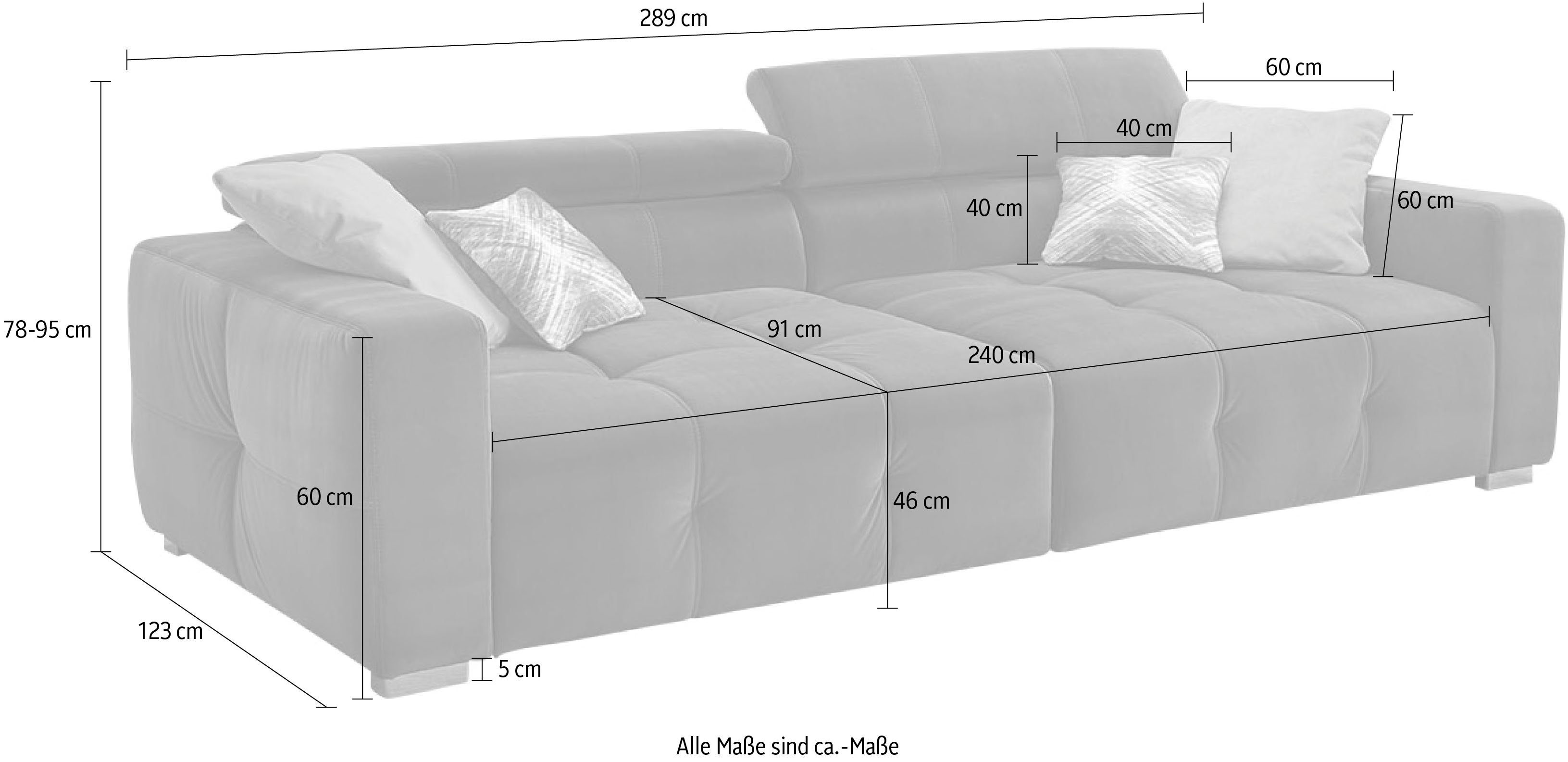 Big-Sofa grau Kopfstützen Wellenfederung, und mehrfach mit Jockenhöfer Sitzkomfort Trento, verstellbare Gruppe