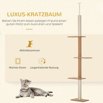 PawHut Kratzbaum Katzenbaum Kletterbaum für Katzen mit 3 Ebenen, Katzenkratzbaum, Khaki, 43L x 27B x 228-260H cm