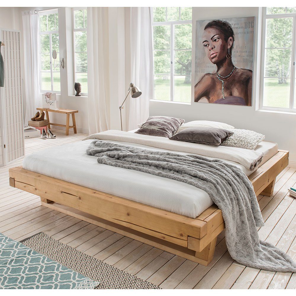 Lomadox Bett UPPSALA-137, Fichte massiv ohne Kopfteil Massivholzkufen 158/42/228 cm
