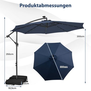 COSTWAY Sonnenschirm Ø300cm, mit 40 LED-Solar-Beleuchtung, UPF 20+