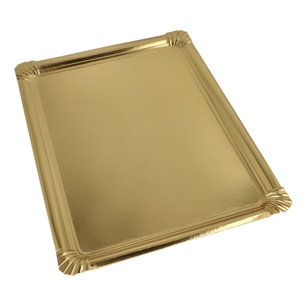PAPSTAR Servierplatte 5 x Servierplatten, Pappe, PET-beschichtet eckig 34 cm x 45,5 cm gold, Frischfaser-Karton, PET beschichtet