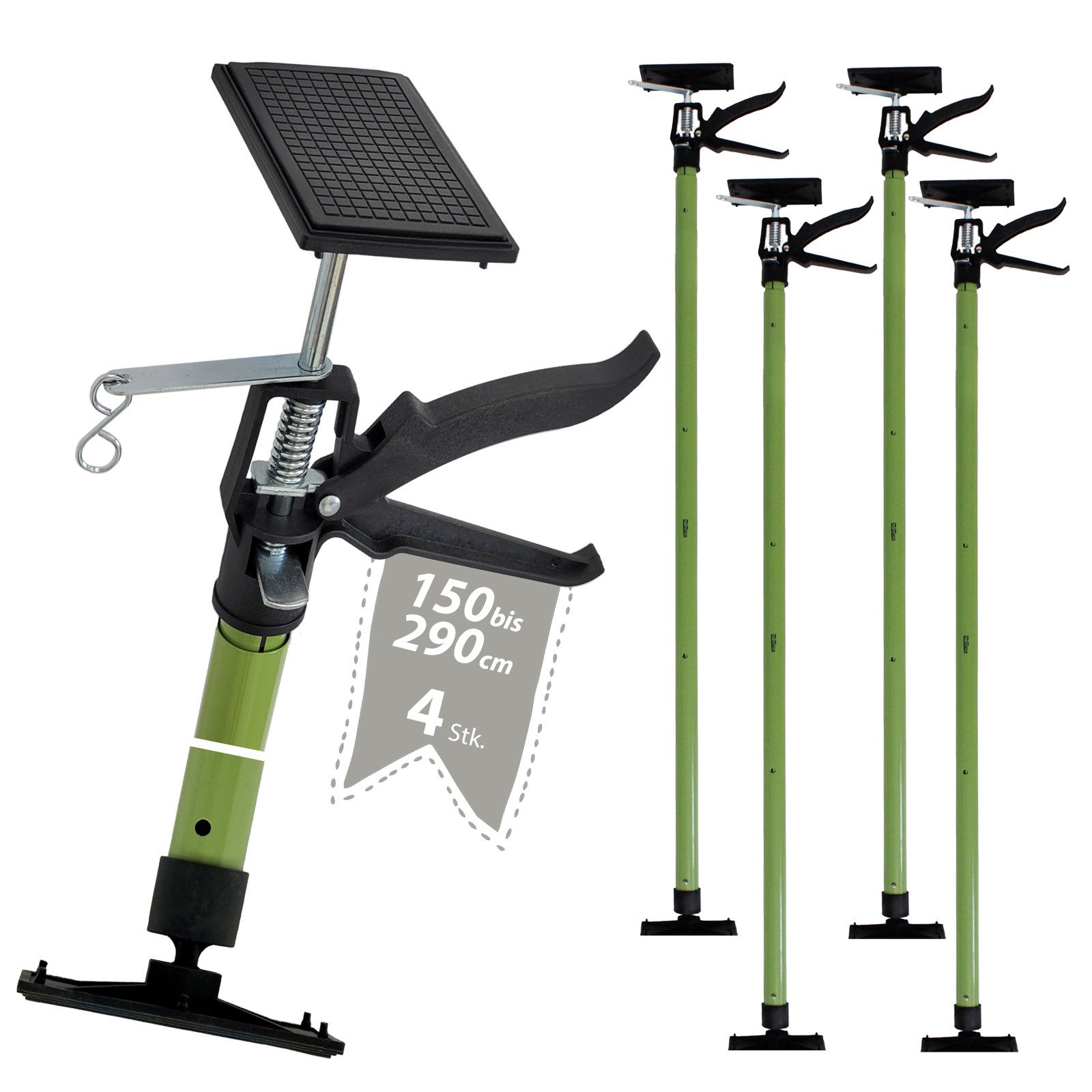 TRUTZHOLM Montageklemme 4x Deckenstütze Einhandstütze Montagestütze Teleskopstütze 115-290cm, B: 13 cm, L: 290 cm, (Spar-Set, 4-tlg., 4er Set), materialschonend