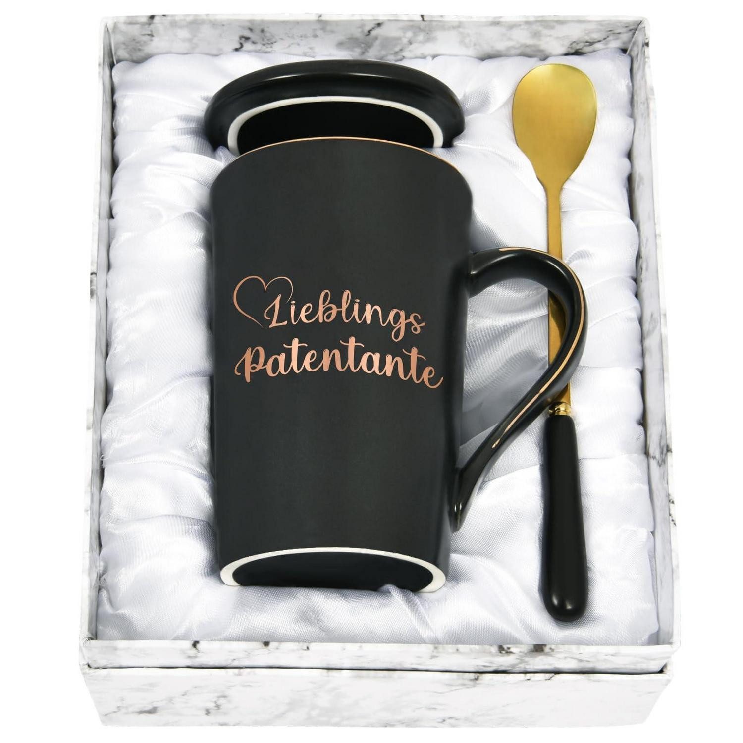 LuxusKollektion Tasse Kaffeetasse Patentante Marmor 400ml Schwarz, Keramik