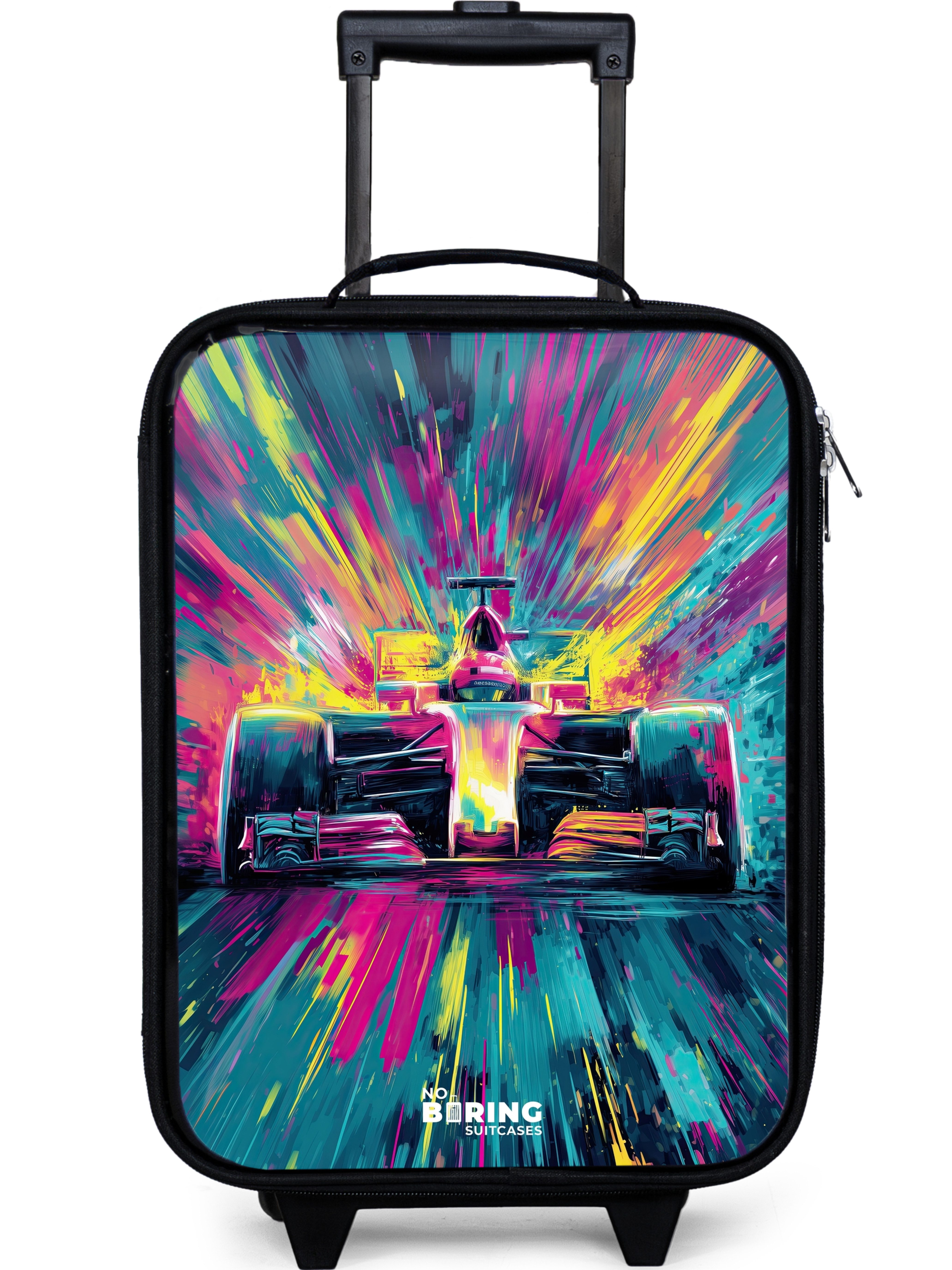 NoBoringSuitcases.com© Kinderkoffer mit leuchtende Räder - Rennwagen - Explosion - Bunt - Abstrakt, 2 Rollen, Kinder Koffer Klein, Trolley Handgepäck, Reisekoffer