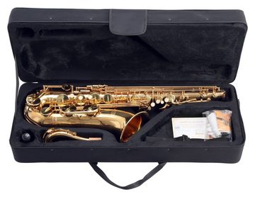 Classic Cantabile Saxophon TS-450 Tenorsaxophon, Messing lackiert, (Spar-Set, inkl. Metro-Tuner, Saxophonständer und Notenständer), Bb-Stimmung, Hoch-Fis-Klappen, ergonomische Klappenmechanik