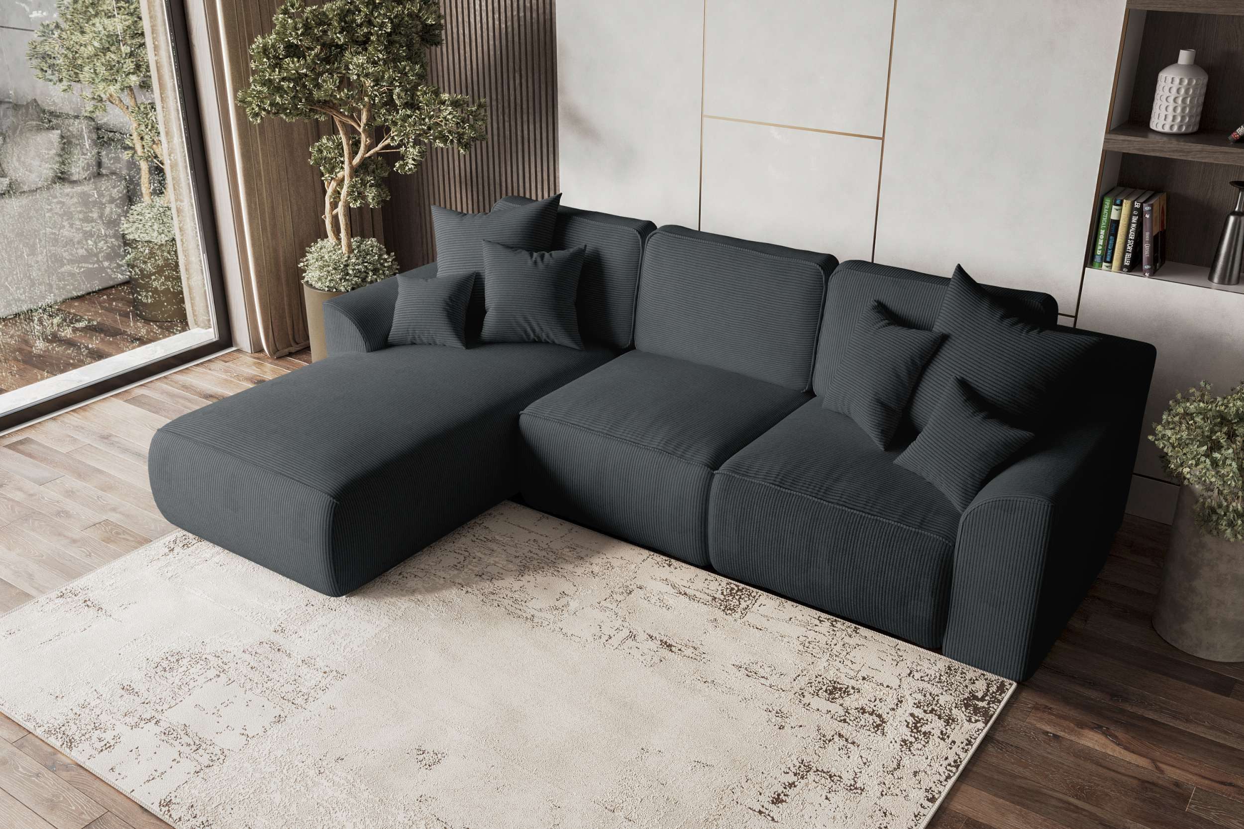 99rooms Ecksofa Gusto, Sofa L-Form, Eckcouch, mit Schlaffunktion, abnehmbaren Rückenkissen, Bezug-Cordstoff POSO
