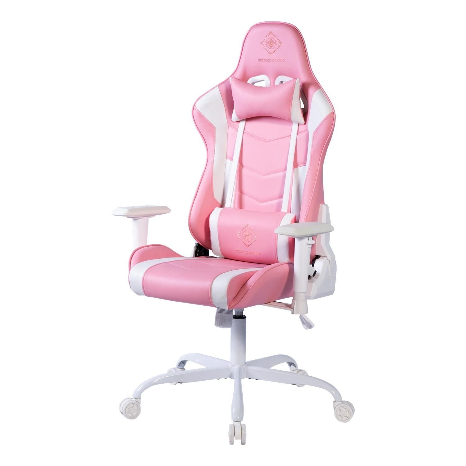 DELTACO Gaming-Stuhl Gaming Stuhl Jumbo Gamer Stuhl Kissen 110kg (kein Set), rosa, extra groß, hohe Rückenlehne, inkl. 5 Jahre Herstellergarantie pink/weiß | Stühle