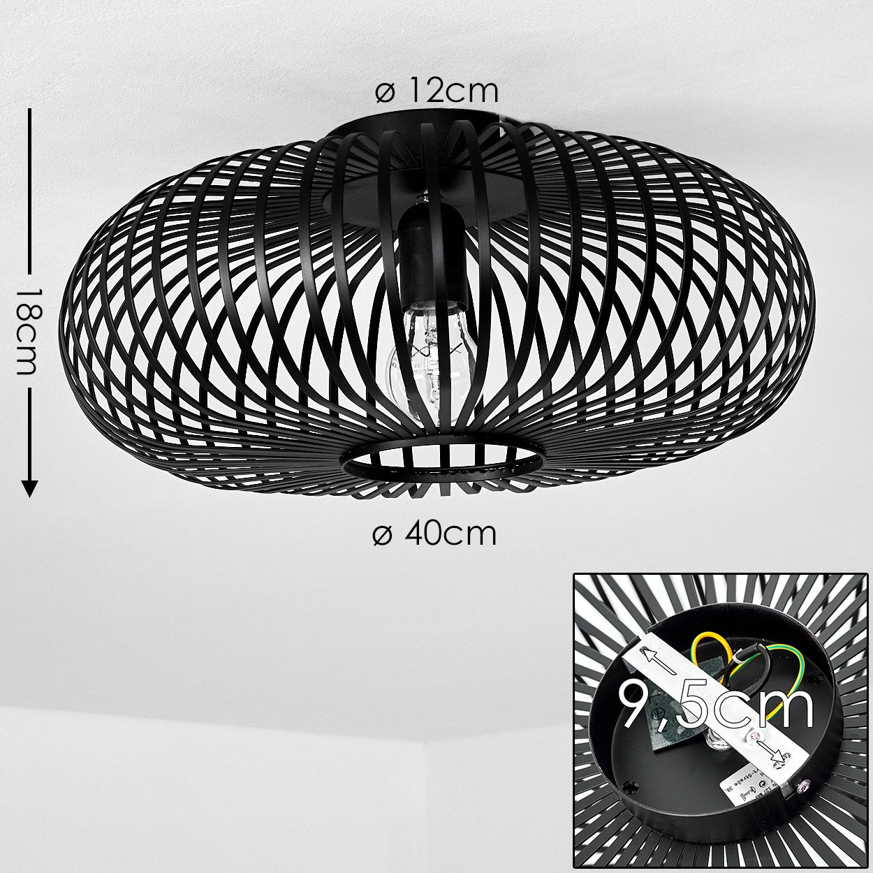 hofstein Deckenleuchte »Devin« runde Deckenlampe aus Metall in Schwarz, ohne Leuchtmittel, E27, Leuchte mit tollen Lichteffekten an der Decke