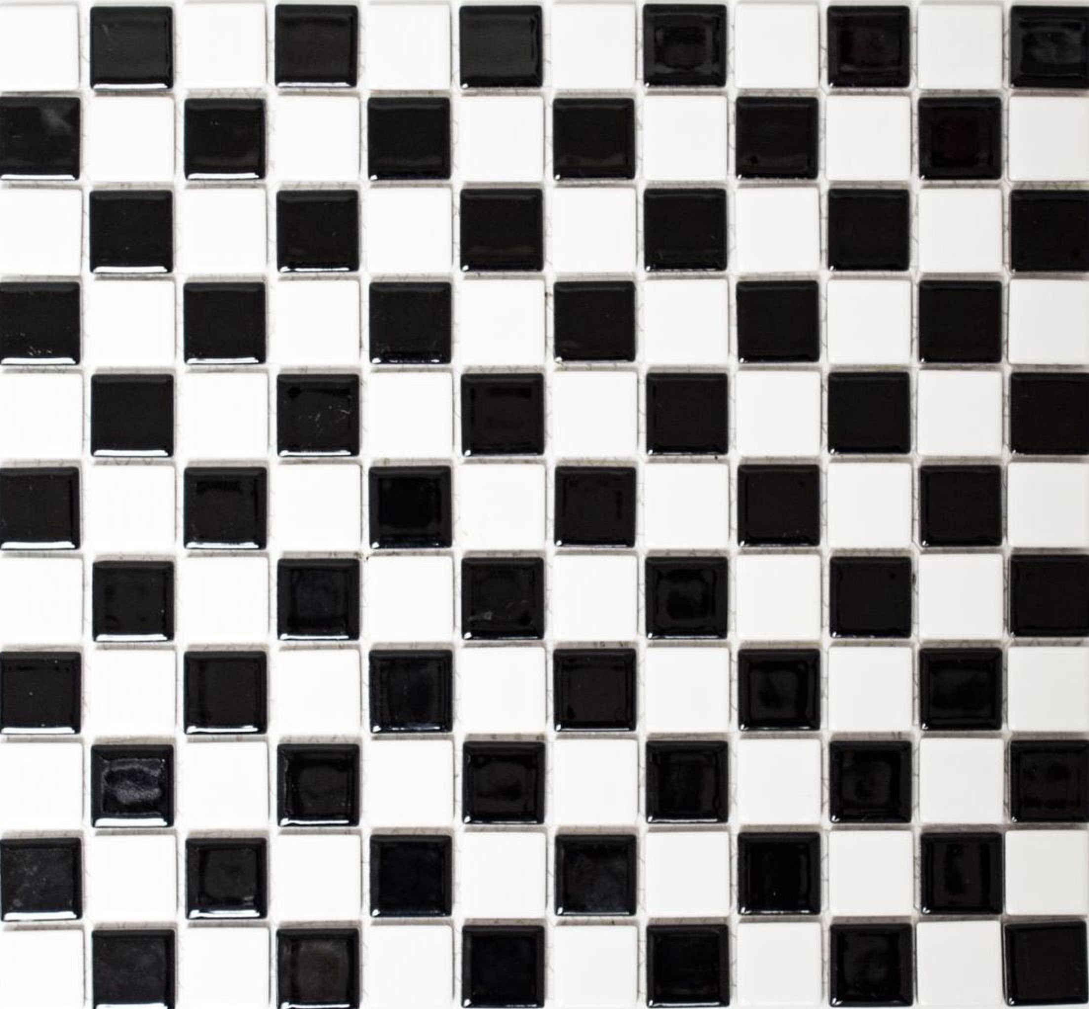 Mosani Mosaikfliesen Keramik Mosaik Schachbrett schwarz weiß glänzend Mosaikfliese