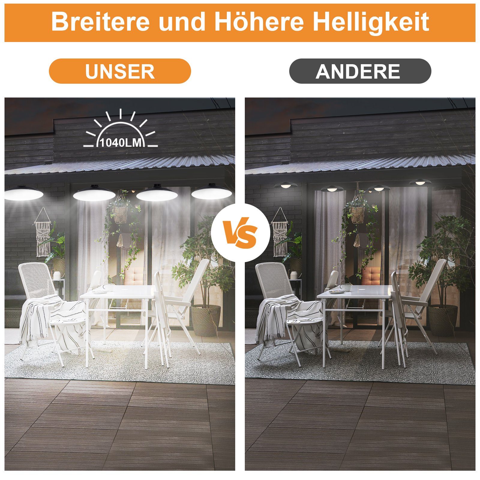 Rosnek LED Solarleuchte für Innen & Außen Hängend, Solar Hängelampe Outdoor mit Fernbedienung, Warmweiß, Kaltweiß, IP65 Wasserdicht, Dimmbare/Timer solarlampe mit 1-4 Lampen, 3M Kabel