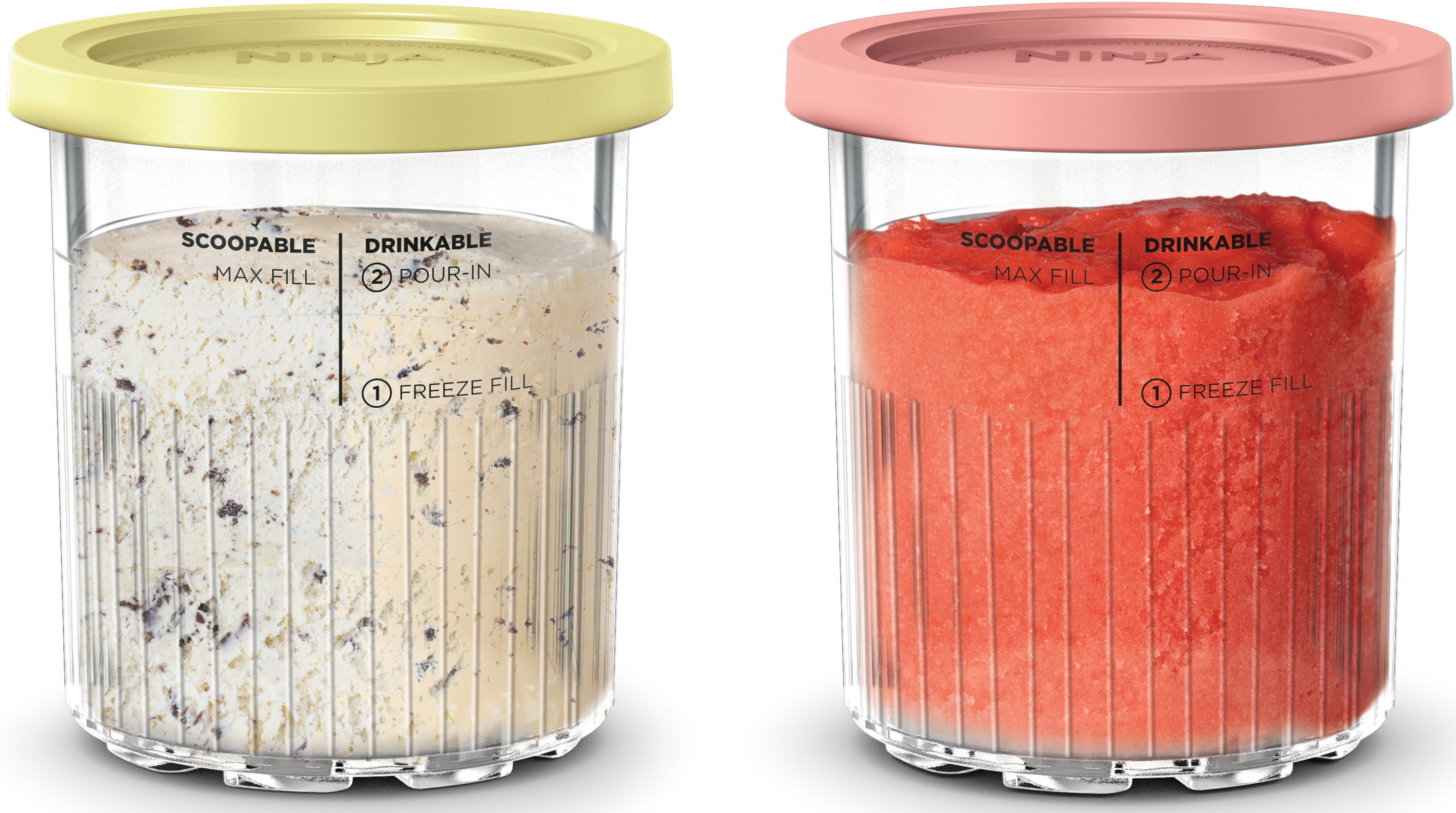NINJA Eisbereiteraufsatz Dessert-Behälter mit Deckel, transparent, Deckel (gelb,rosa), Zubehör für NC501EU
