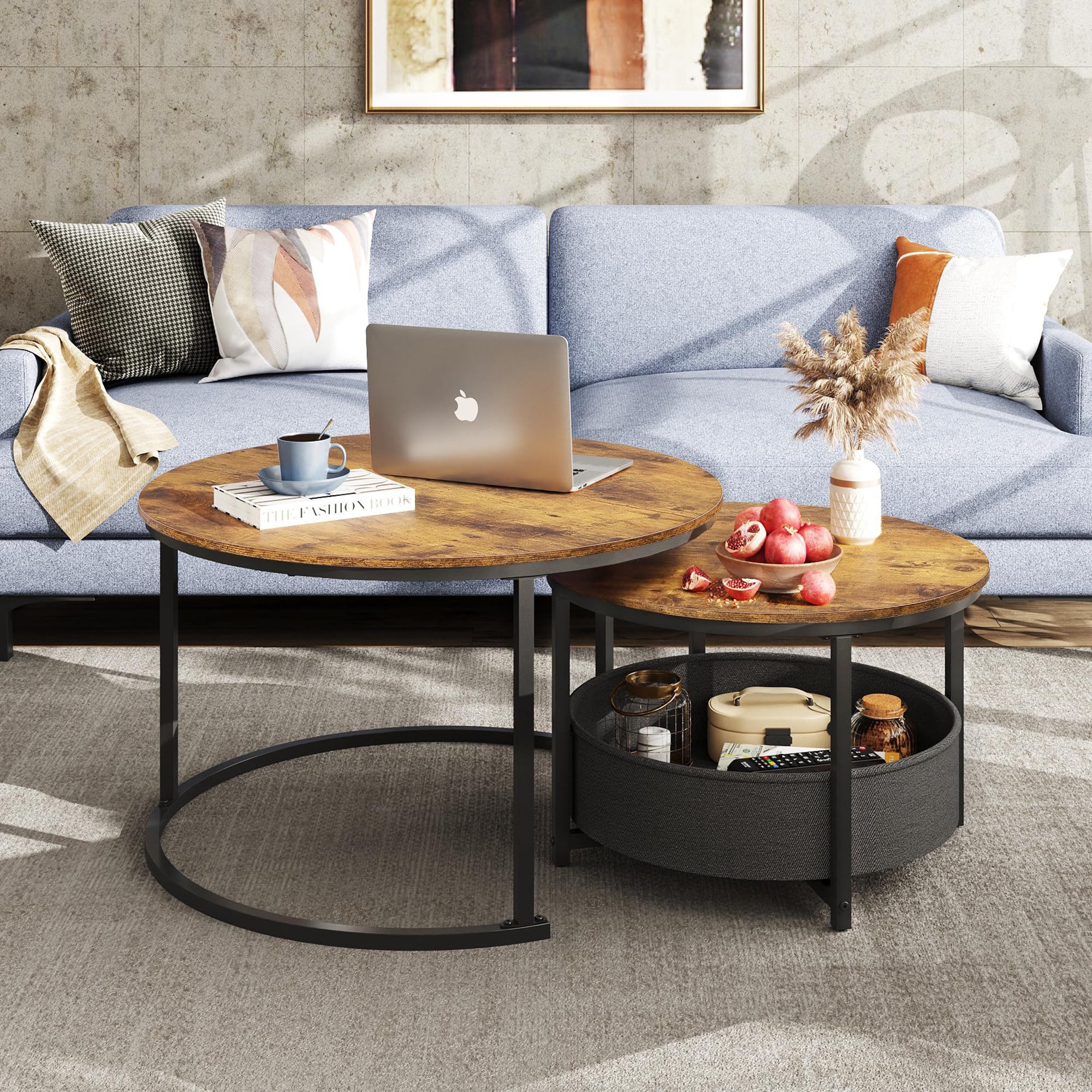 WLIVE Couchtisch Couchtisch 2er‑Satztisch rund mit Stauraum, (Beistelltisch günstig online kaufen