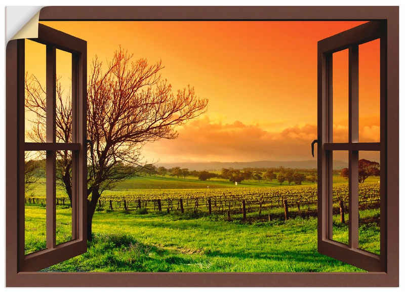 Artland Wandbild Fensterblick - Landschaft mit Weinbergen, Fensterblick (1 St), als Leinwandbild, Wandaufkleber in verschied. Größen