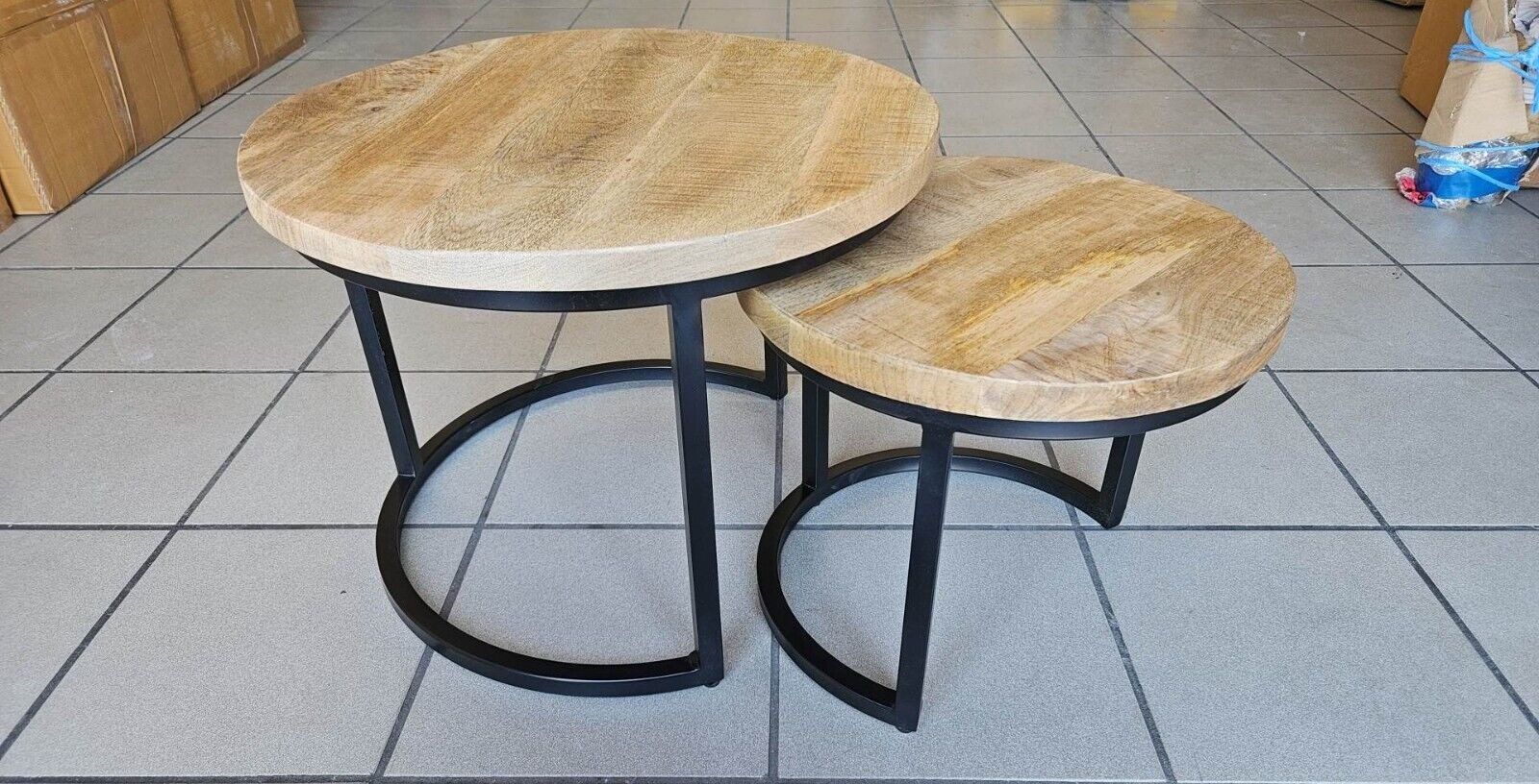 Couchtisch 2er Set Couchtische Satztische Sam Mango Holz Metall