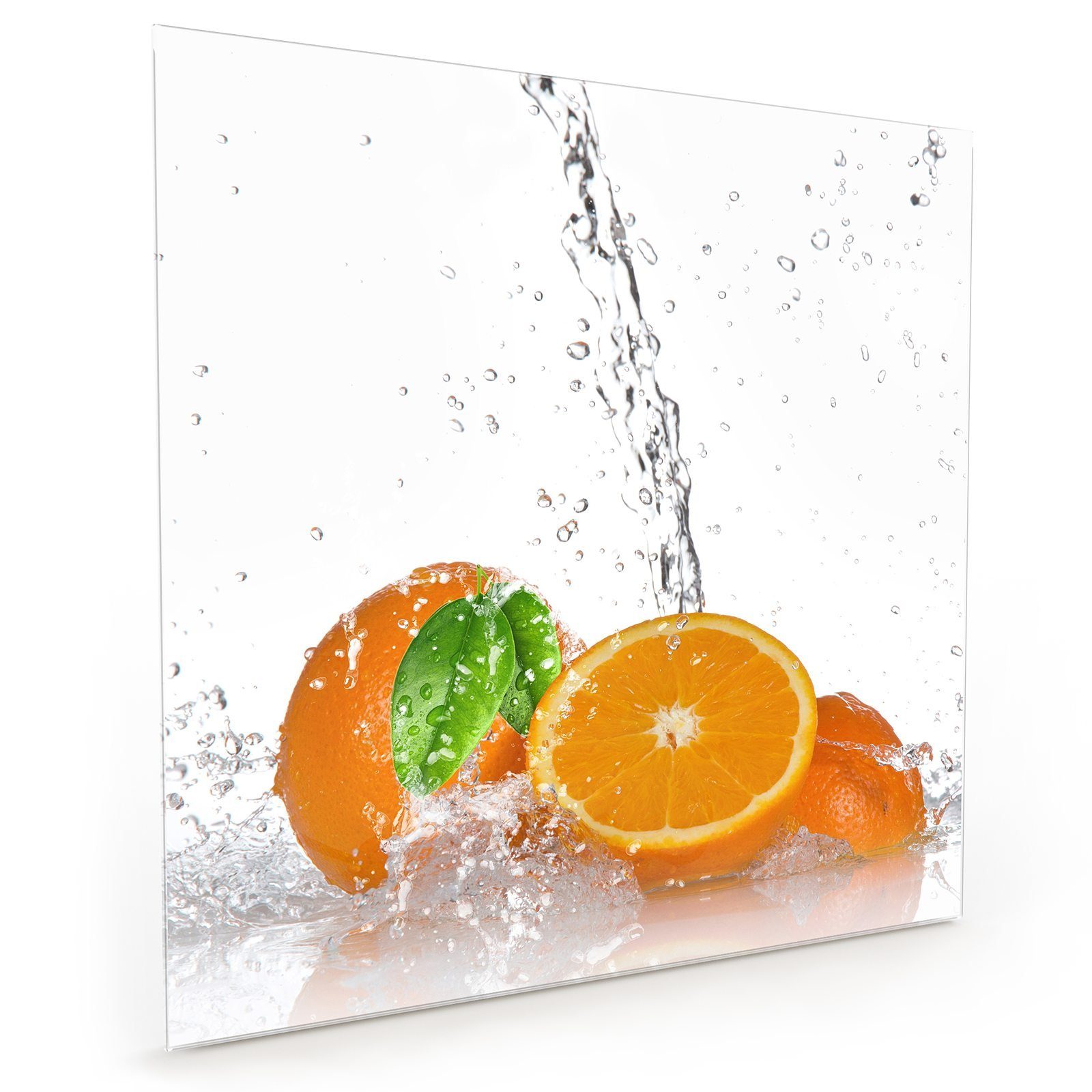 Primedeco Küchenrückwand Spritzschutz Glas Orangen auf Wasser