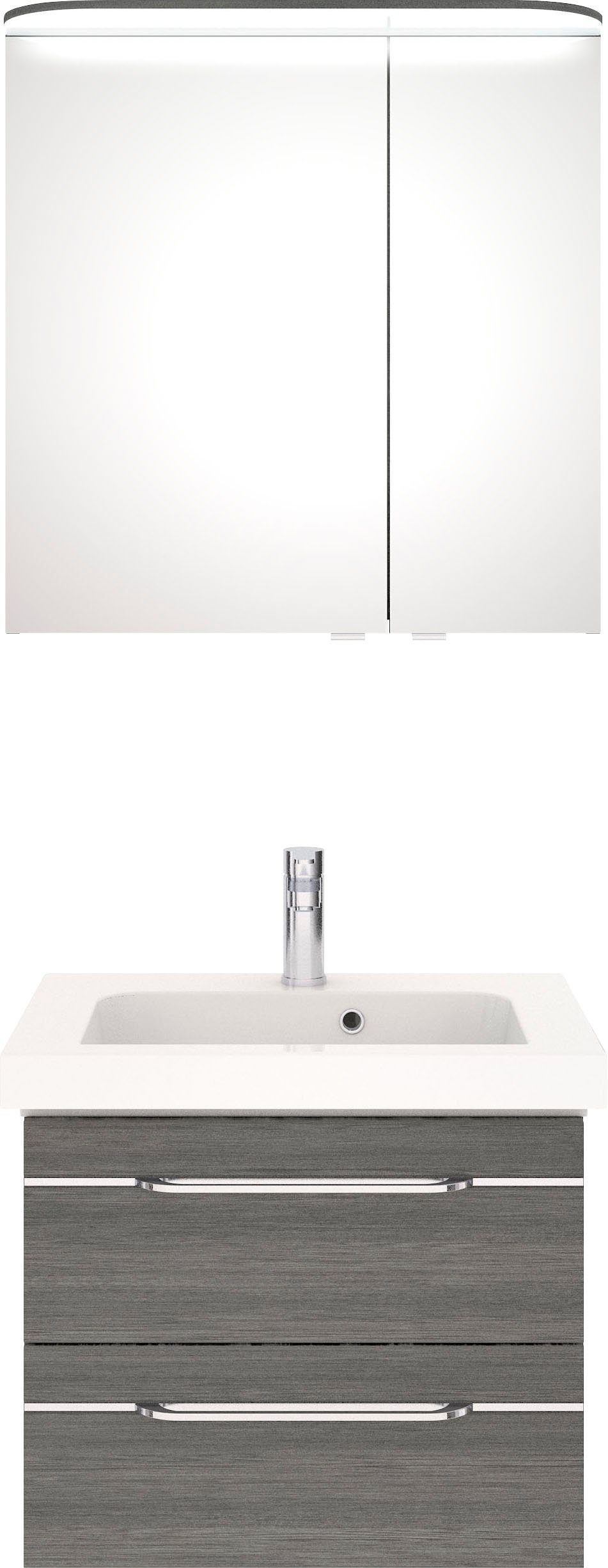 Saphir Badmöbel-Set Balto Sprint 2-teilig, Mineralmarmor-Waschtisch mit LED-Spiegelschrank, (2-St), Badezimmer Set inkl. Türdämpfer, 70 cm breit, 2 Türen, 2 Schubladen