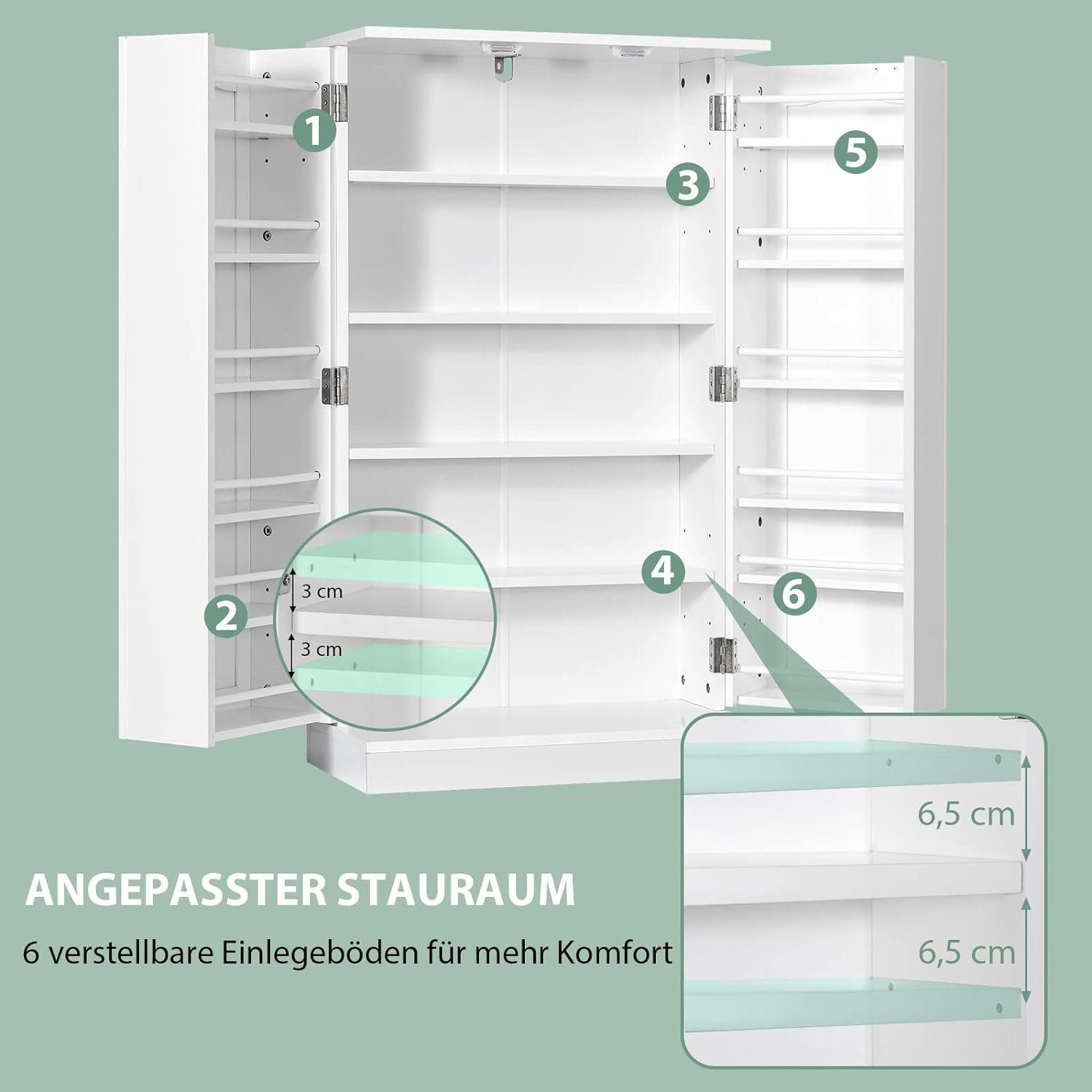 KOMFOTTEU Mehrzweckschrank Küchenschrank Vorratschrank mit Türablagen & 6 verstellbaren Einlegeböden, weiß