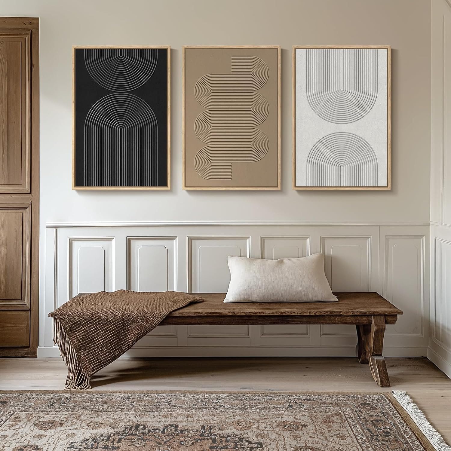 Zyronn Leinwandbild 3-teiliges minimalistisches geometrisches Leinwandbild-Set, Abstraktes Kunstbild, geeignet zur Dekoration von Flur und Büro – Bild 2 von 5
