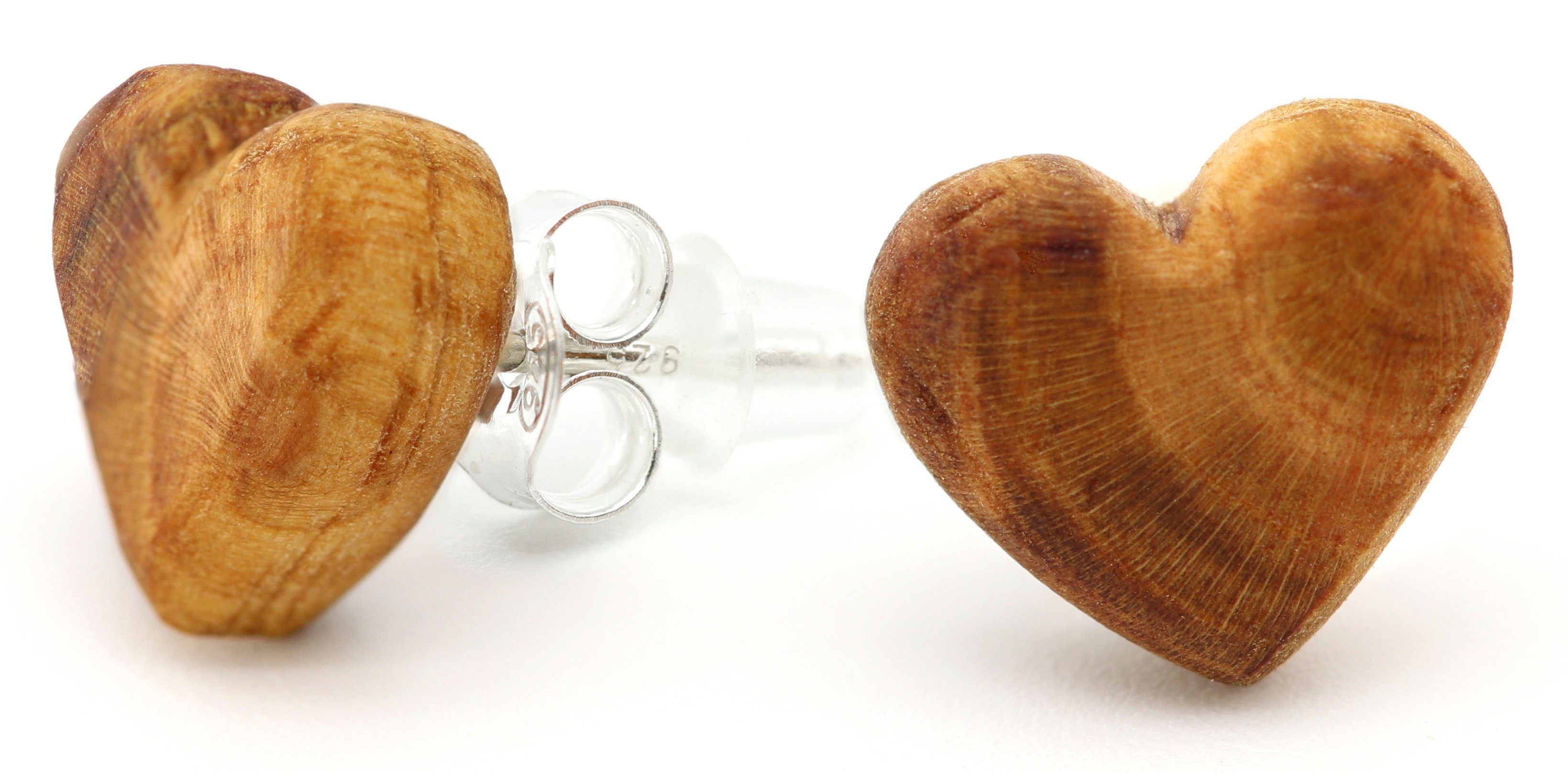 NaturSchatulle Paar Ohrstecker Pflaume Herz (Holzschmuck, Holz Ohrringe), 12mm, Handmade in Germany, Nachhaltig, Natürlich