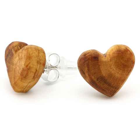 NaturSchatulle Paar Ohrstecker Pflaume Herz (Holzschmuck, Holz Ohrringe), 12mm, Handmade in Germany, Nachhaltig, Natürlich